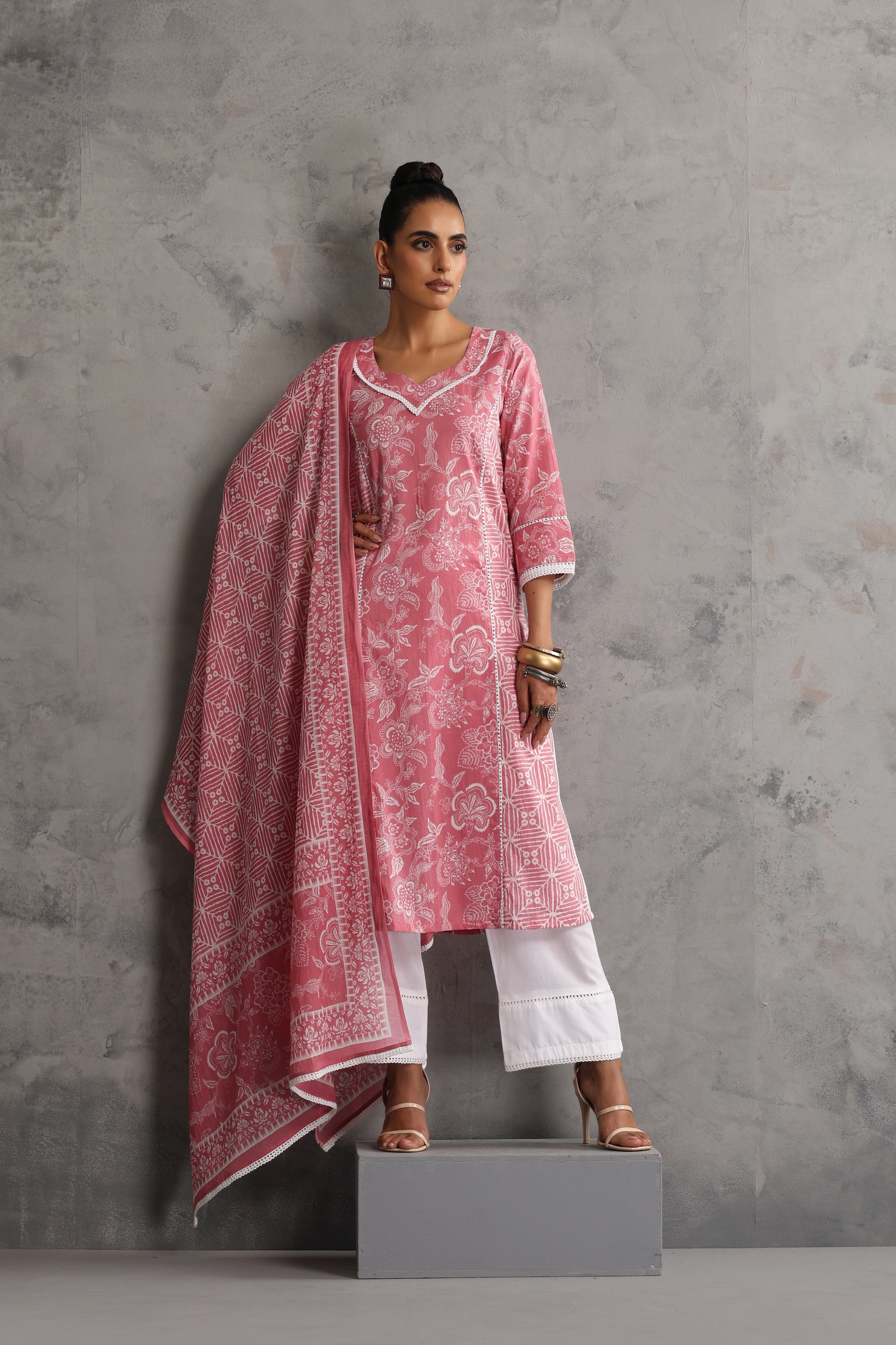 Siddra Pink Floral Kurta Set with Dupatta