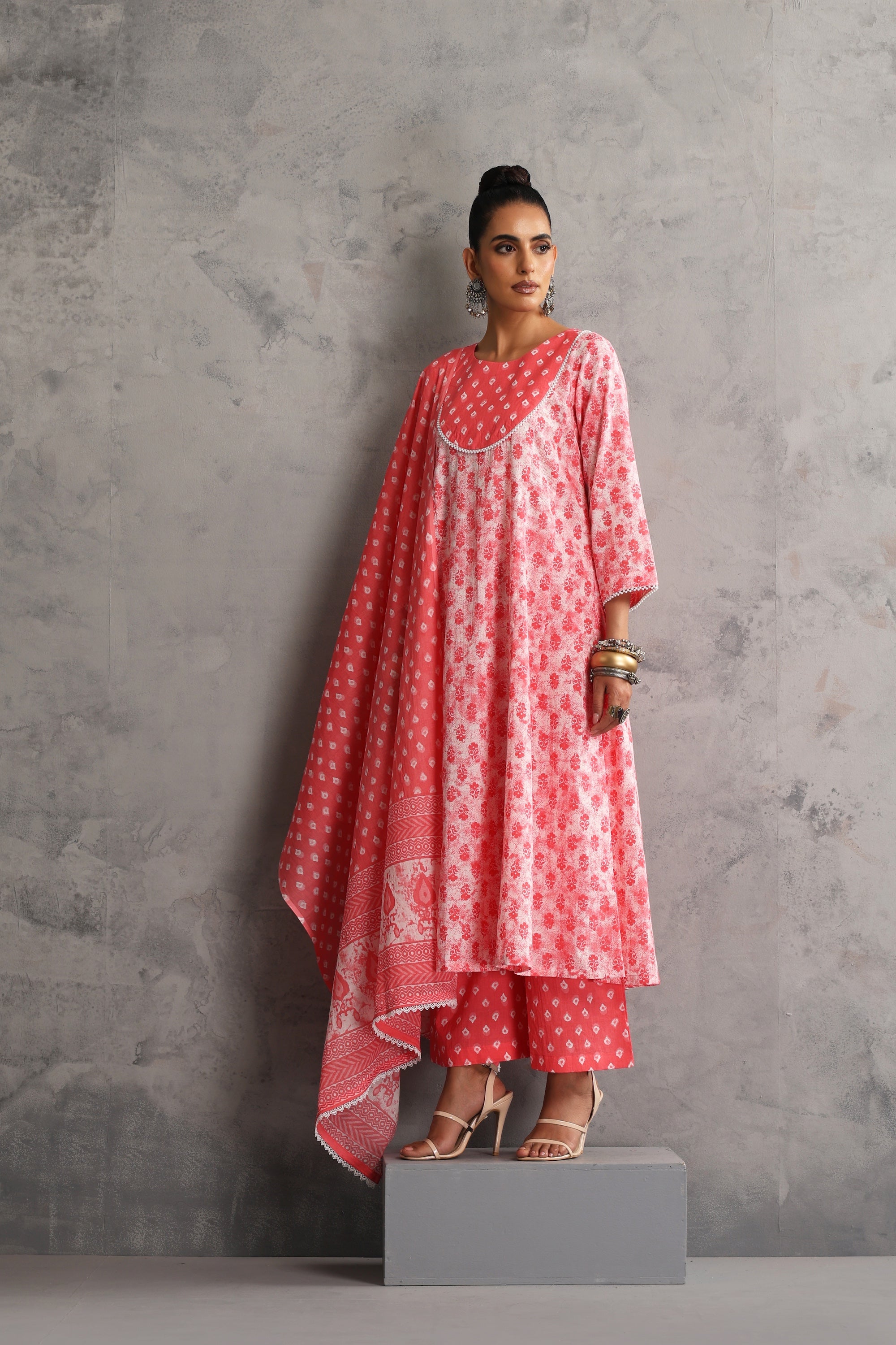 Soha Peach Bandhej Anarkali Set with Dupatta