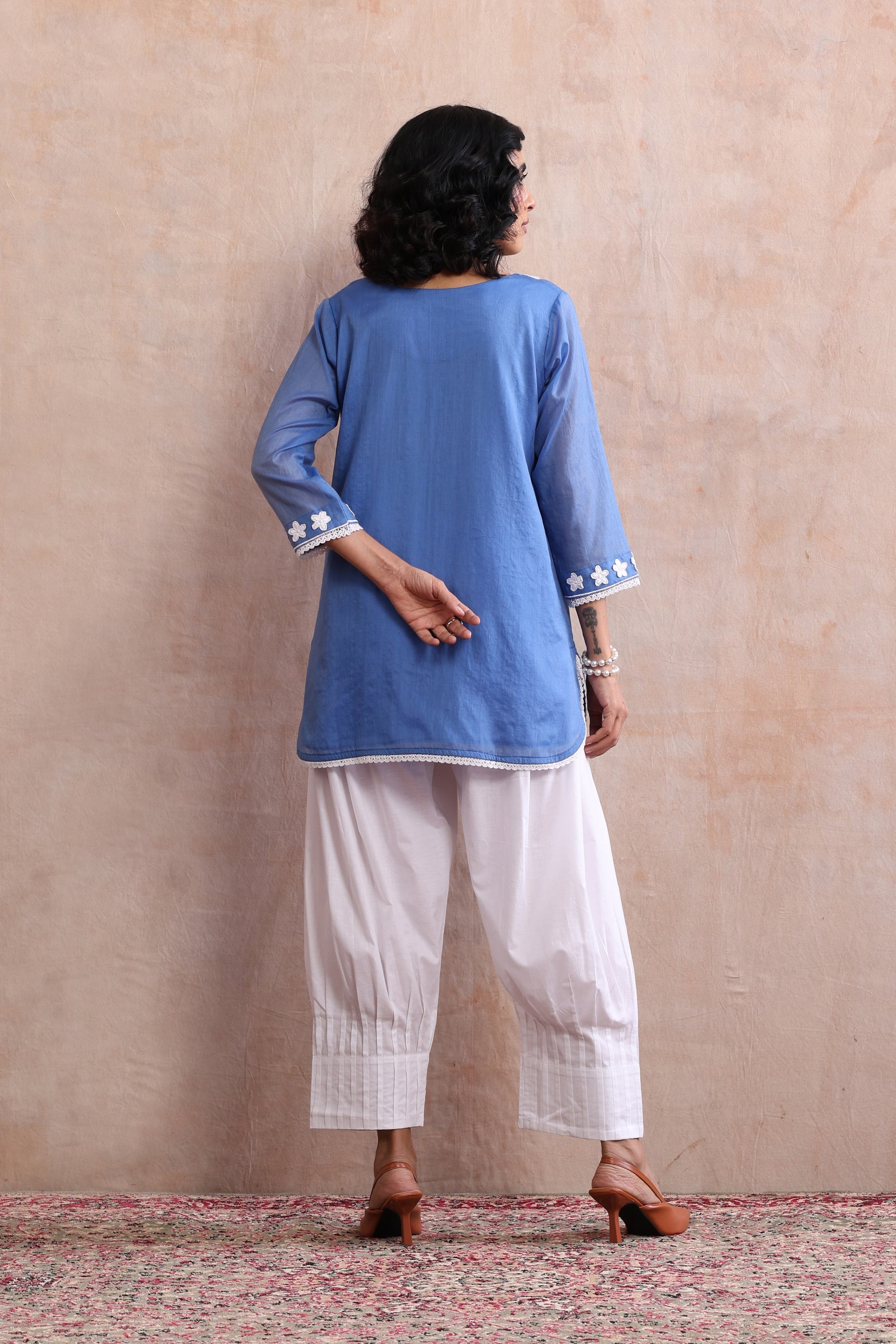 Azure Blue Embroidered Short Kurta Set