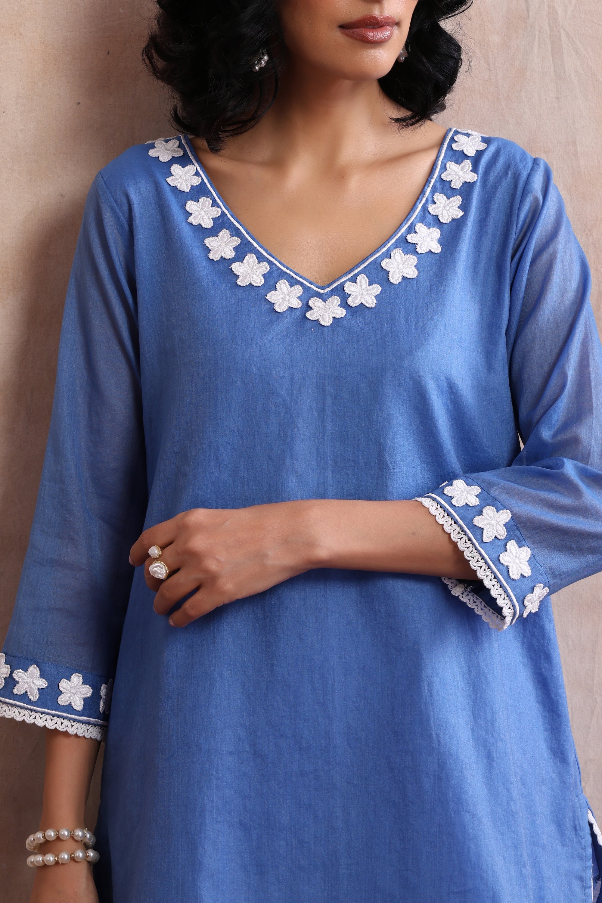 Azure Blue Embroidered Short Kurta Set