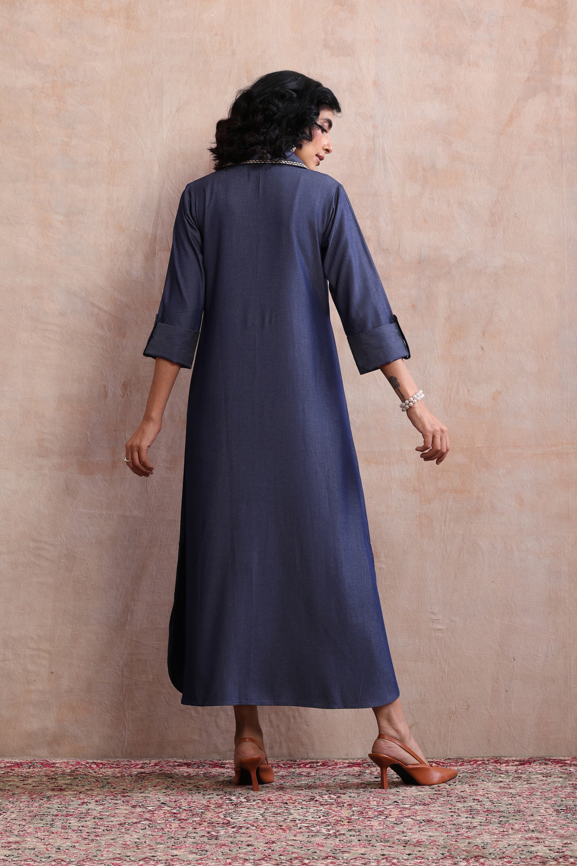 Eve Blue Denim Embroidered Kaftan