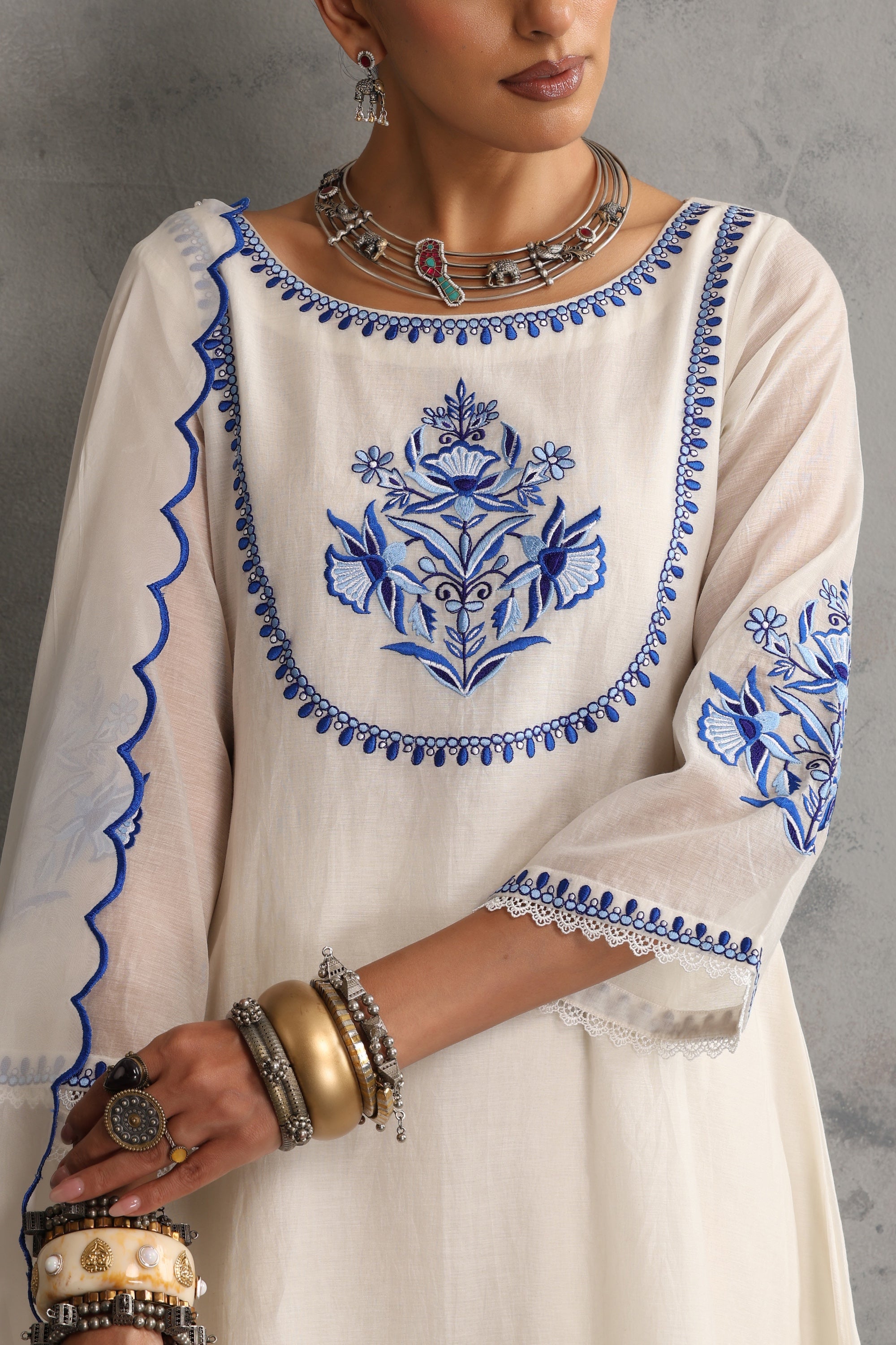 Navira Off White Embroidered Kurta Set with Dupatta