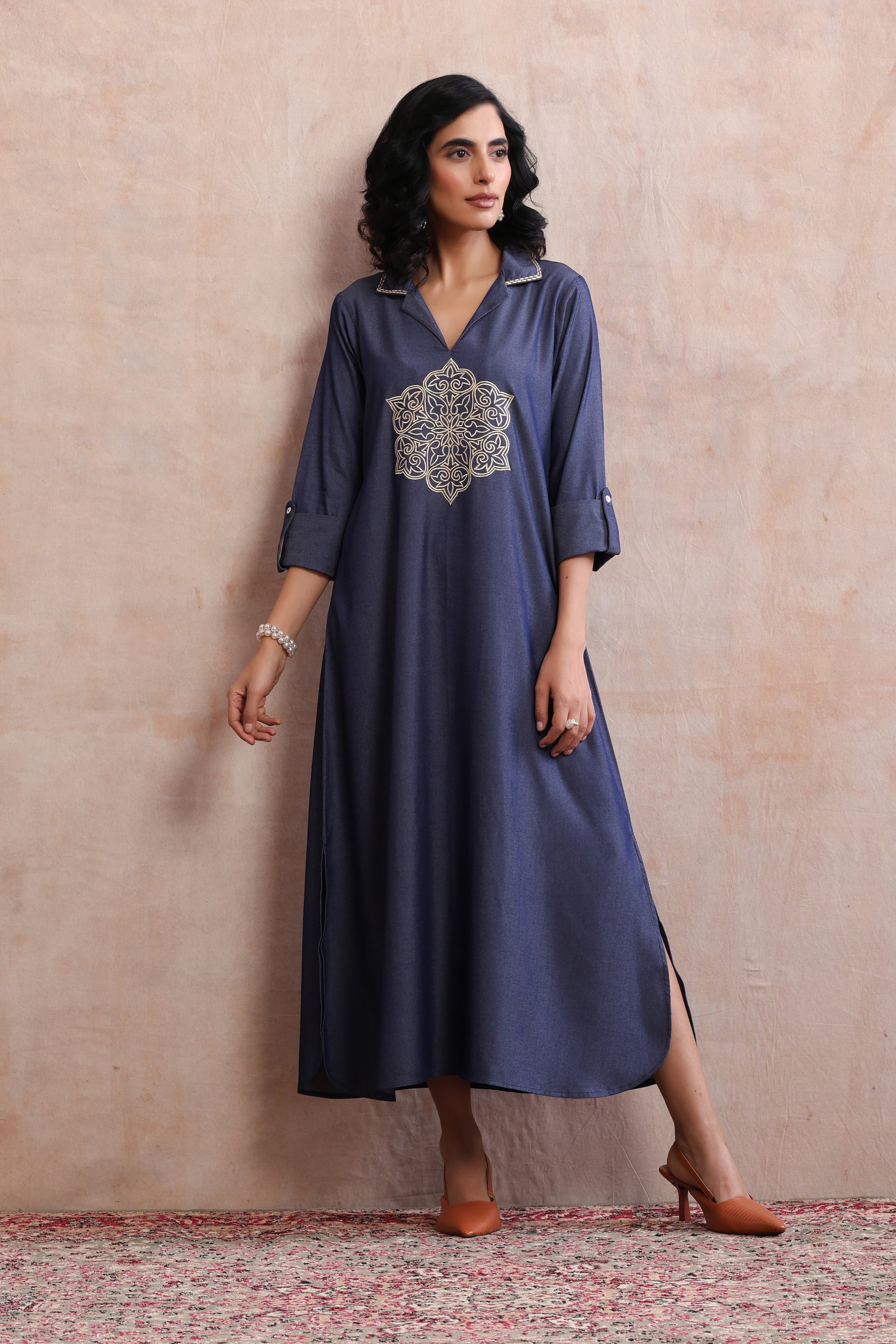 Eve Blue Denim Embroidered Kaftan