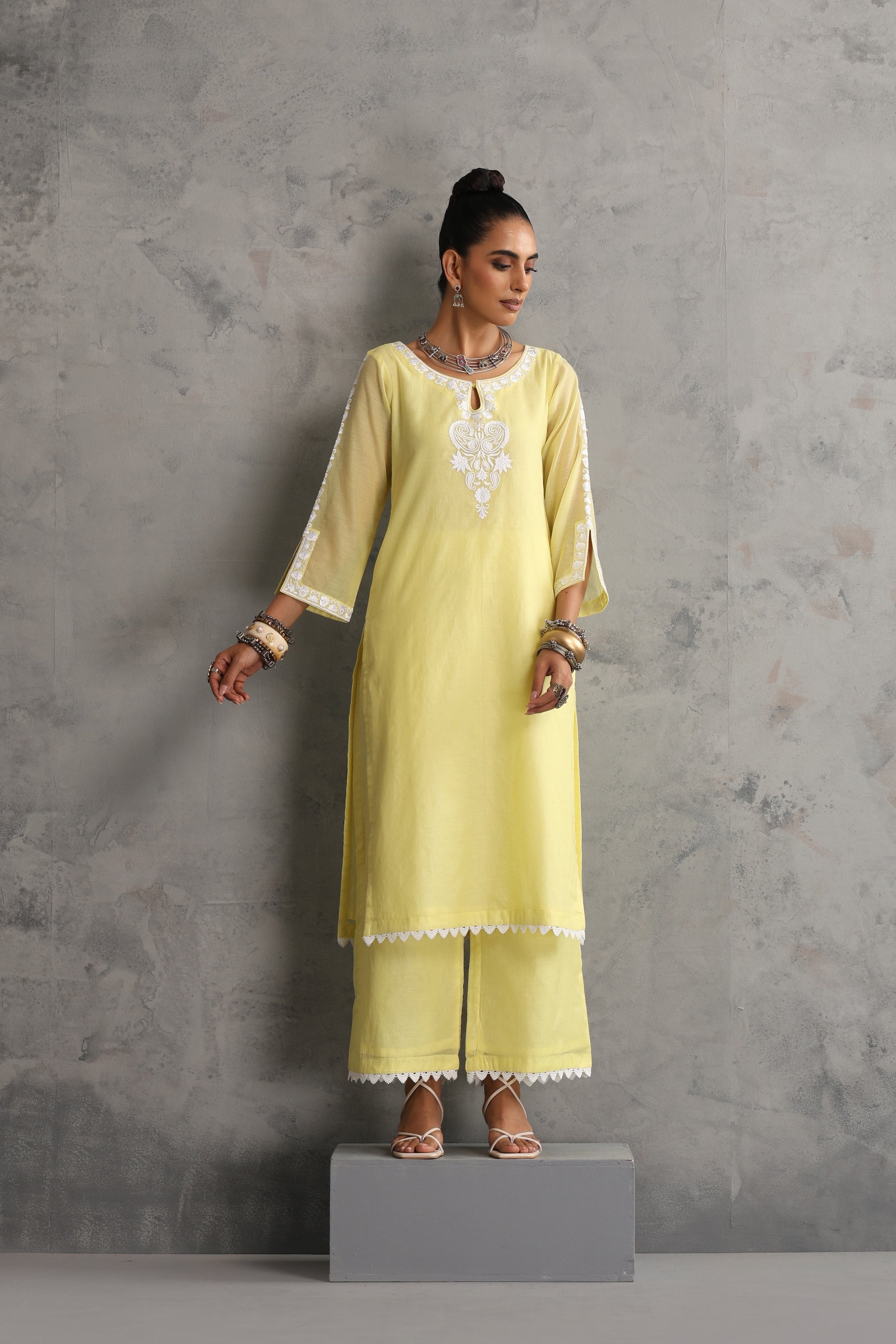 Avishri Pastel Yellow Embroidered Kurta Set with Dupatta