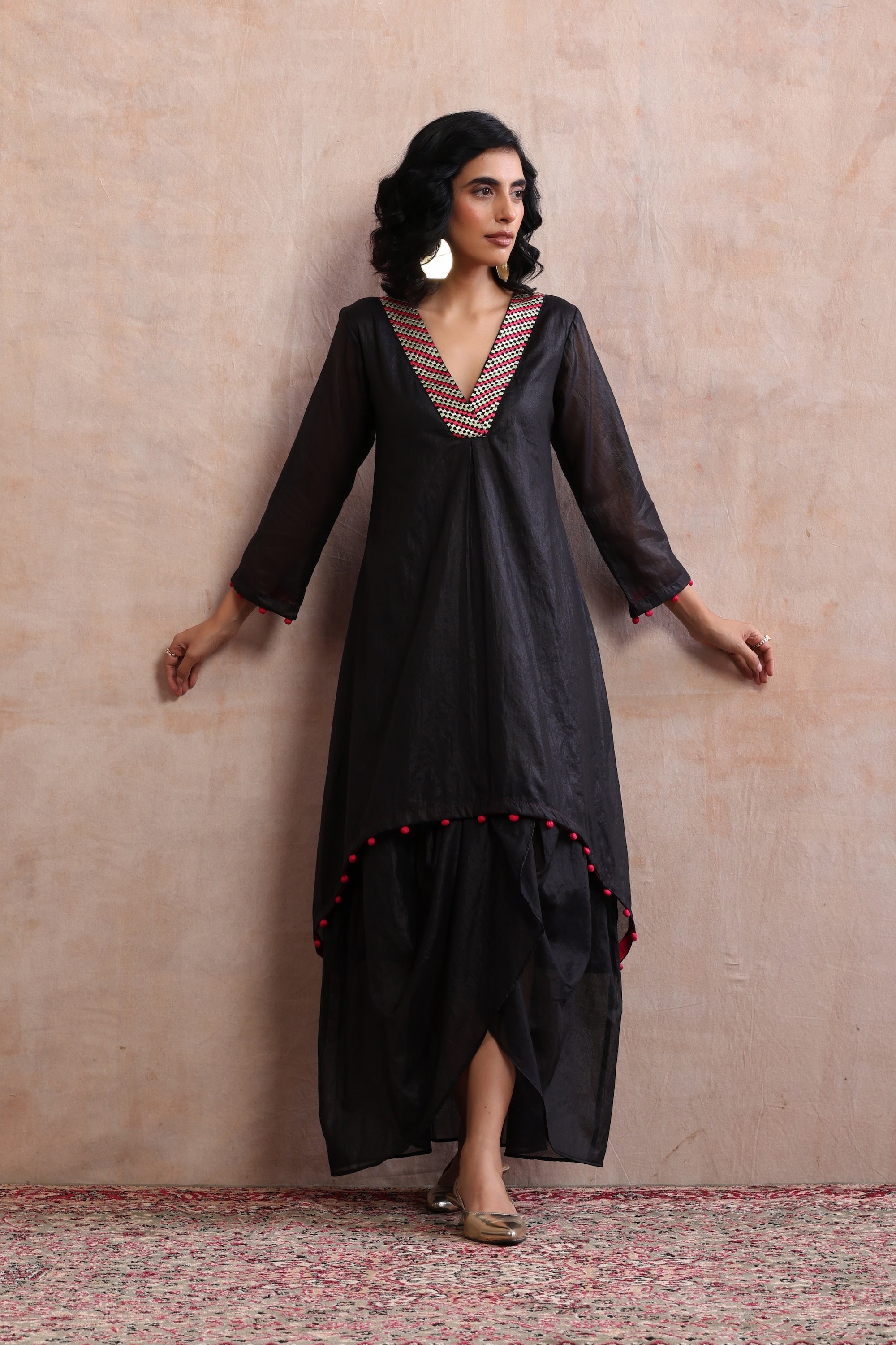Pasha Black Embroidered Kurta Dress