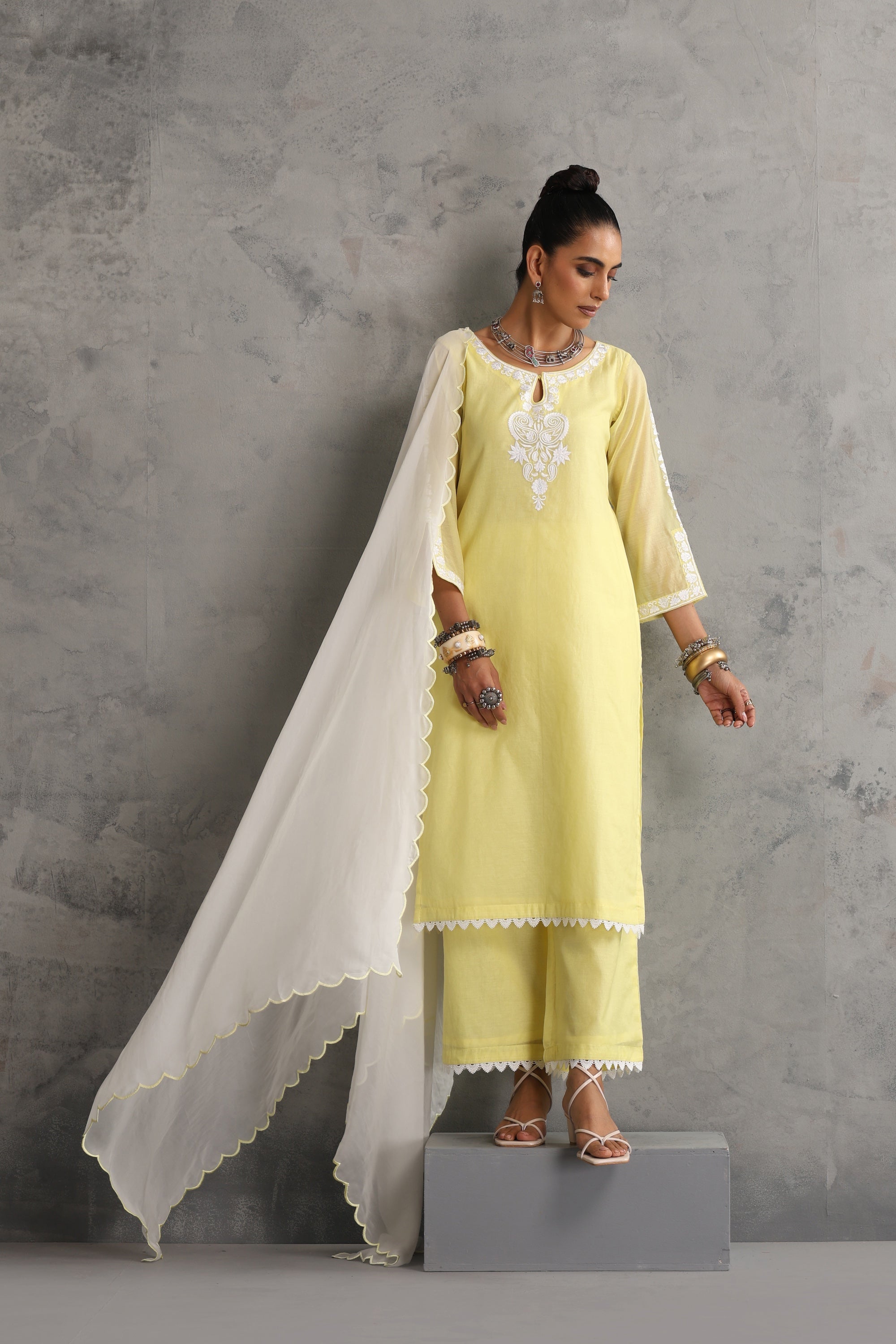 Avishri Pastel Yellow Embroidered Kurta Set with Dupatta