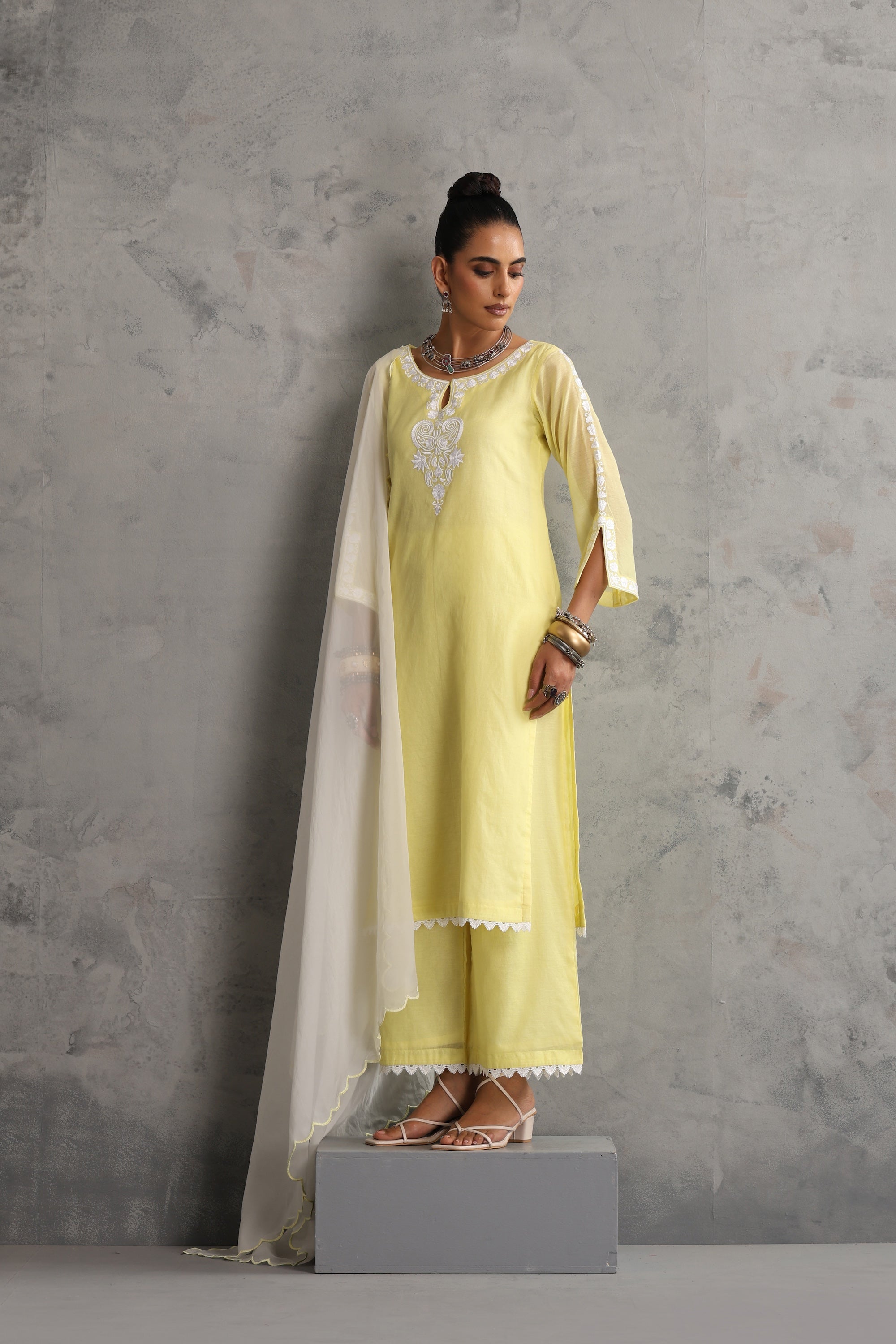 Avishri Pastel Yellow Embroidered Kurta Set with Dupatta