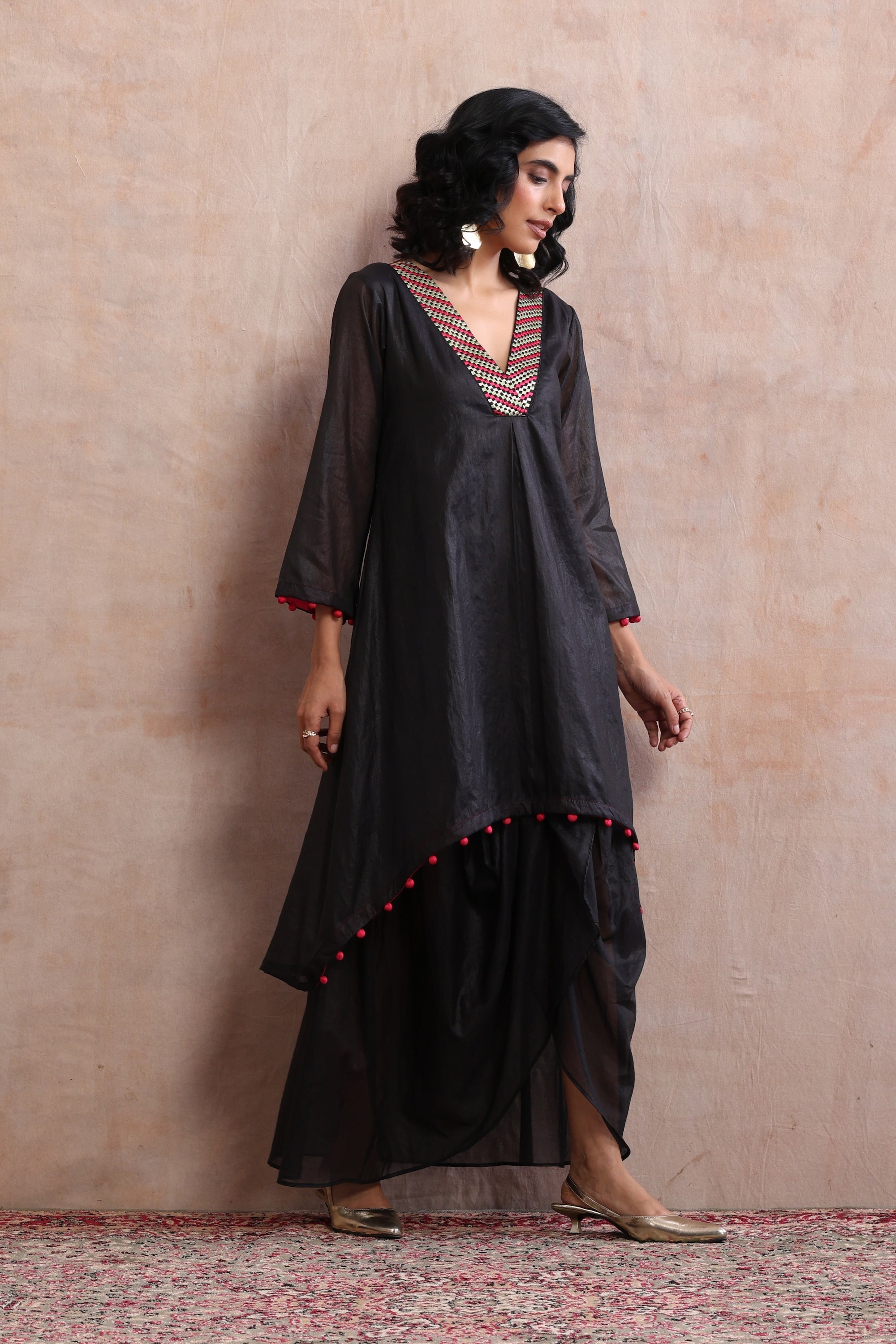 Pasha Black Embroidered Kurta Dress