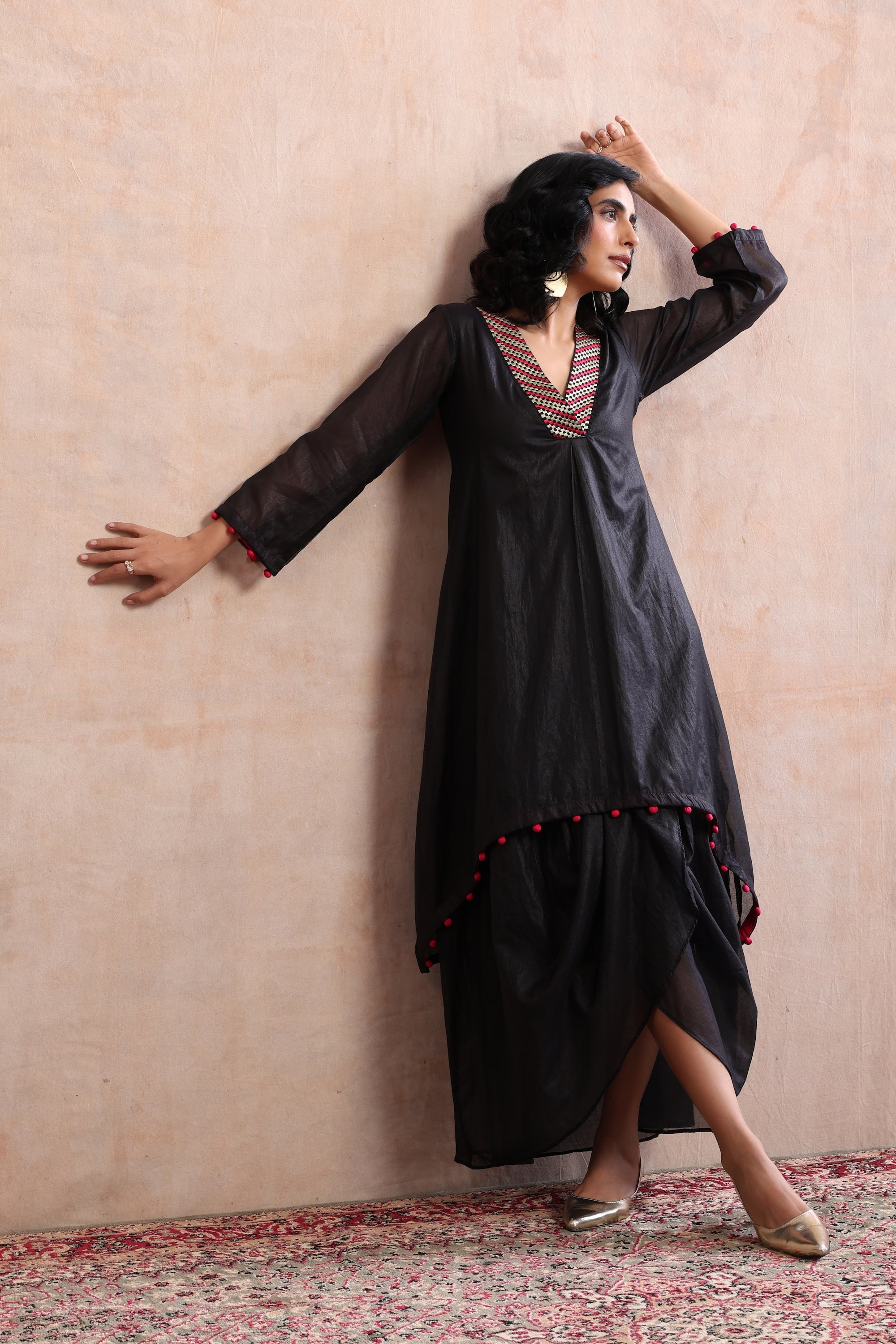 Pasha Black Embroidered Kurta Dress