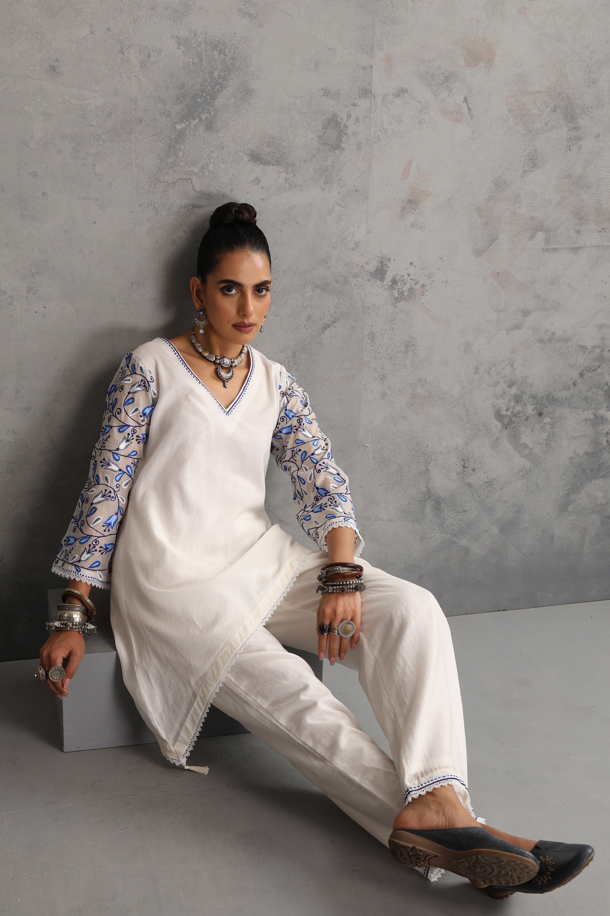 Iksha White Embroidered Co-ord Set