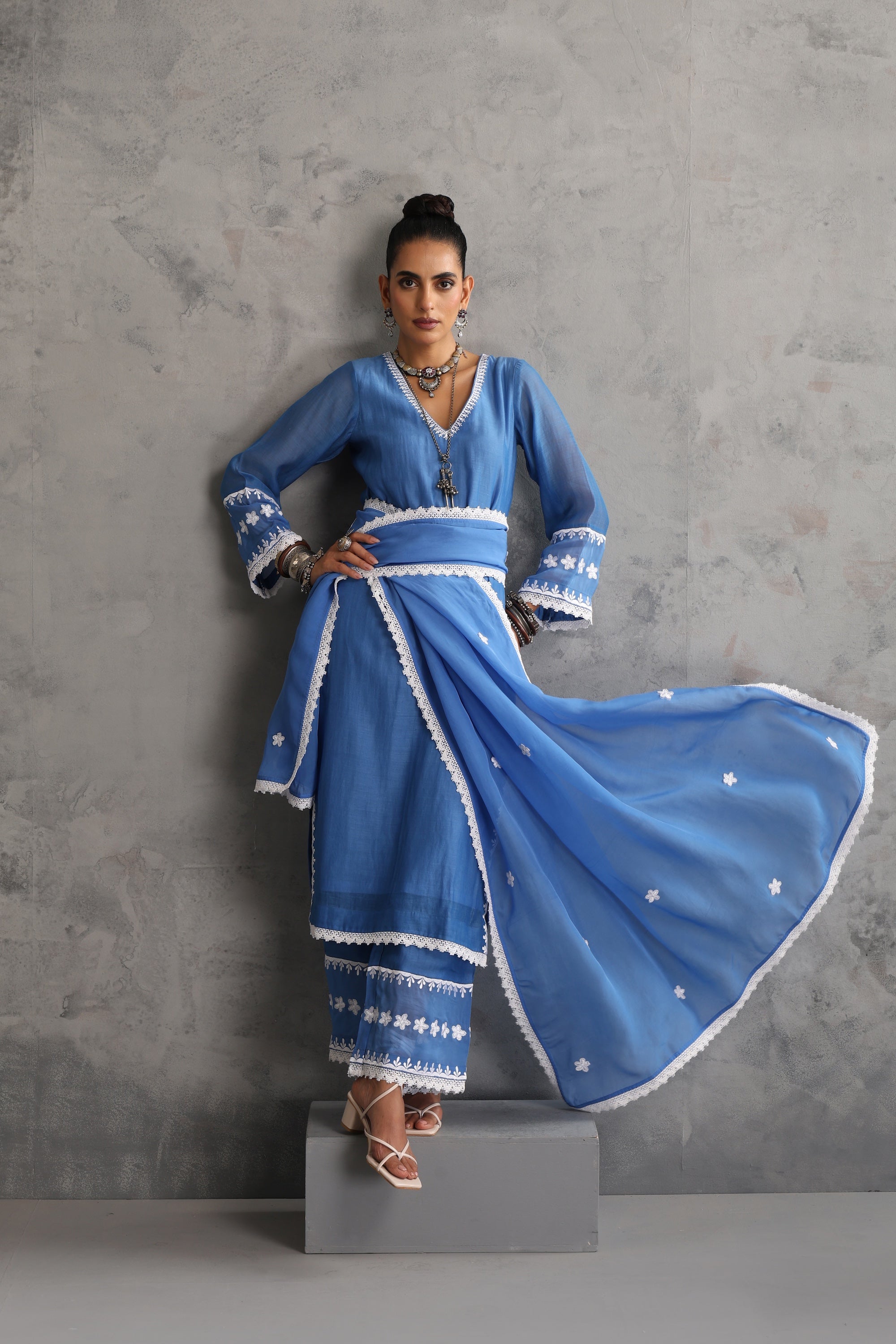 Becca Azure Blue Embroidered Kurta Set with Dupatta