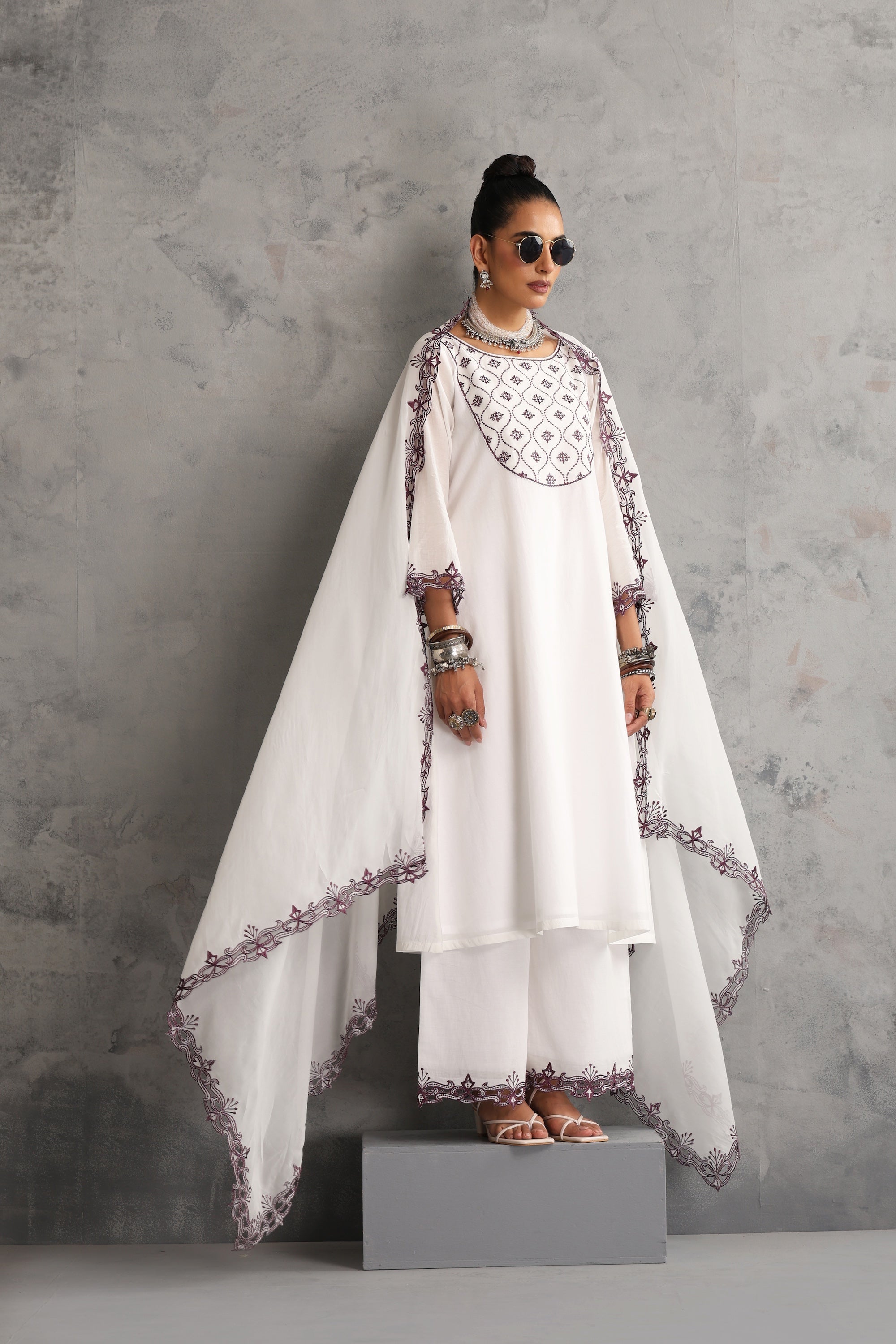 Sakshita White Embroidered Kurta Set with Dupatta