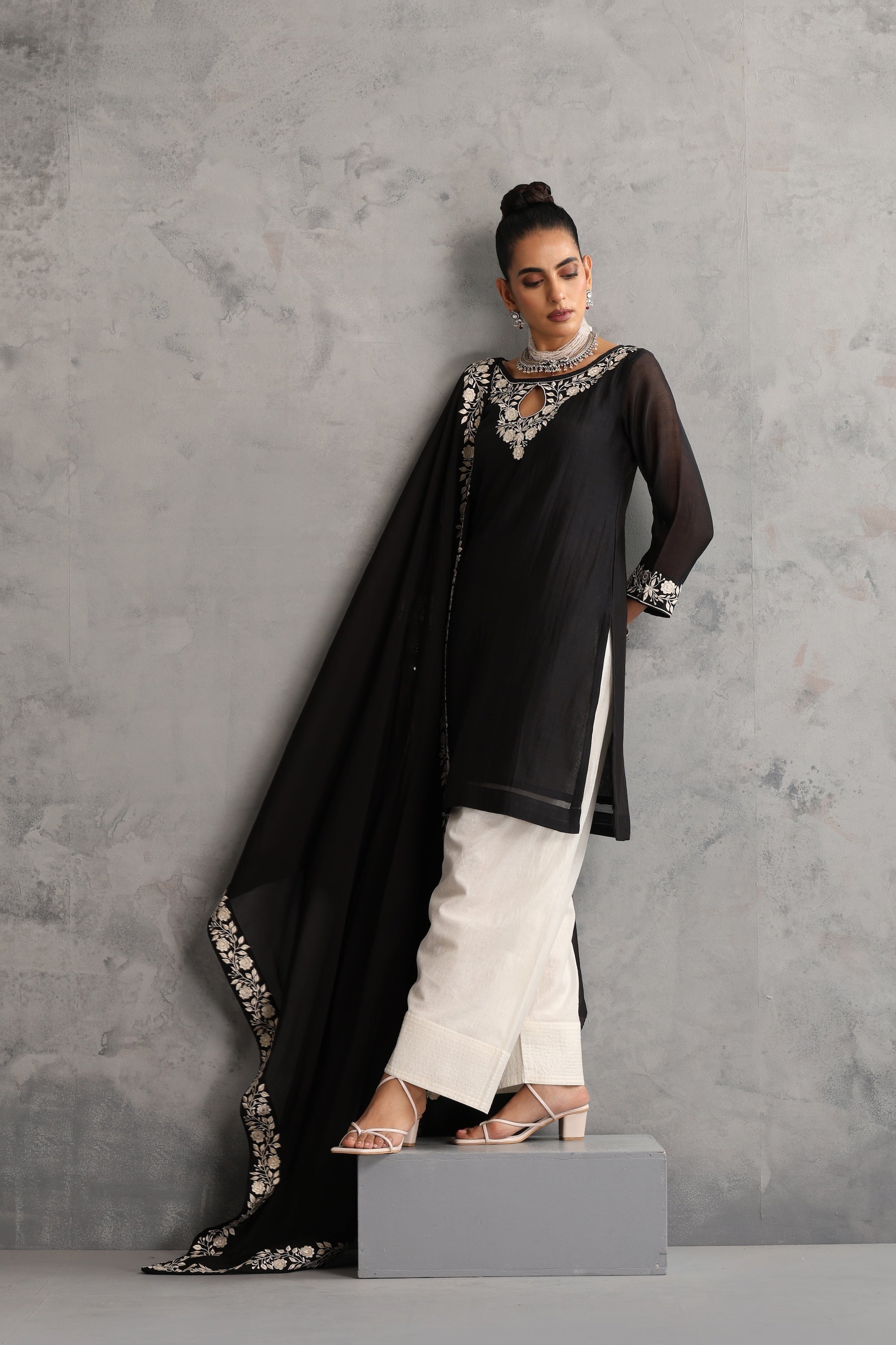 Eshayra Black Embroidered Kurta Set with Dupatta