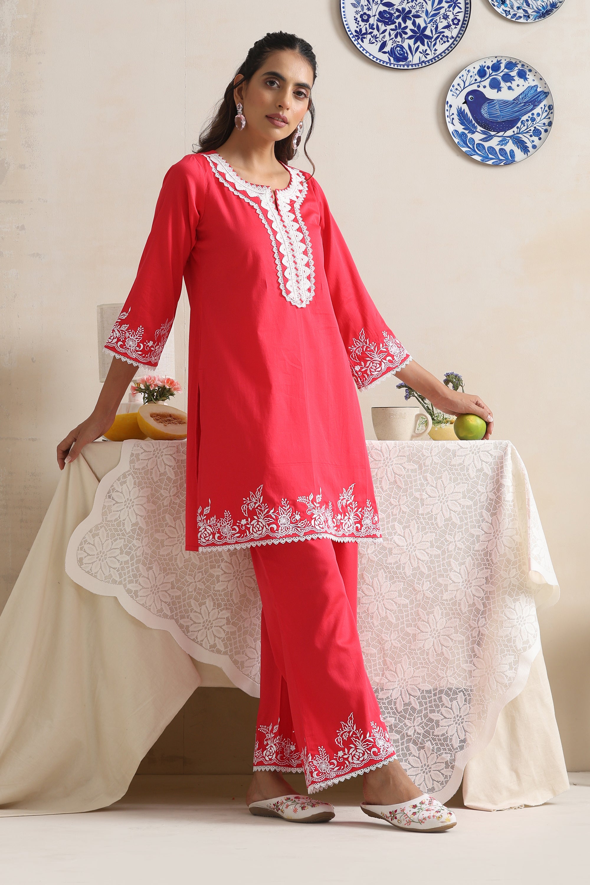 Reine Red Embroidered Kurta Set