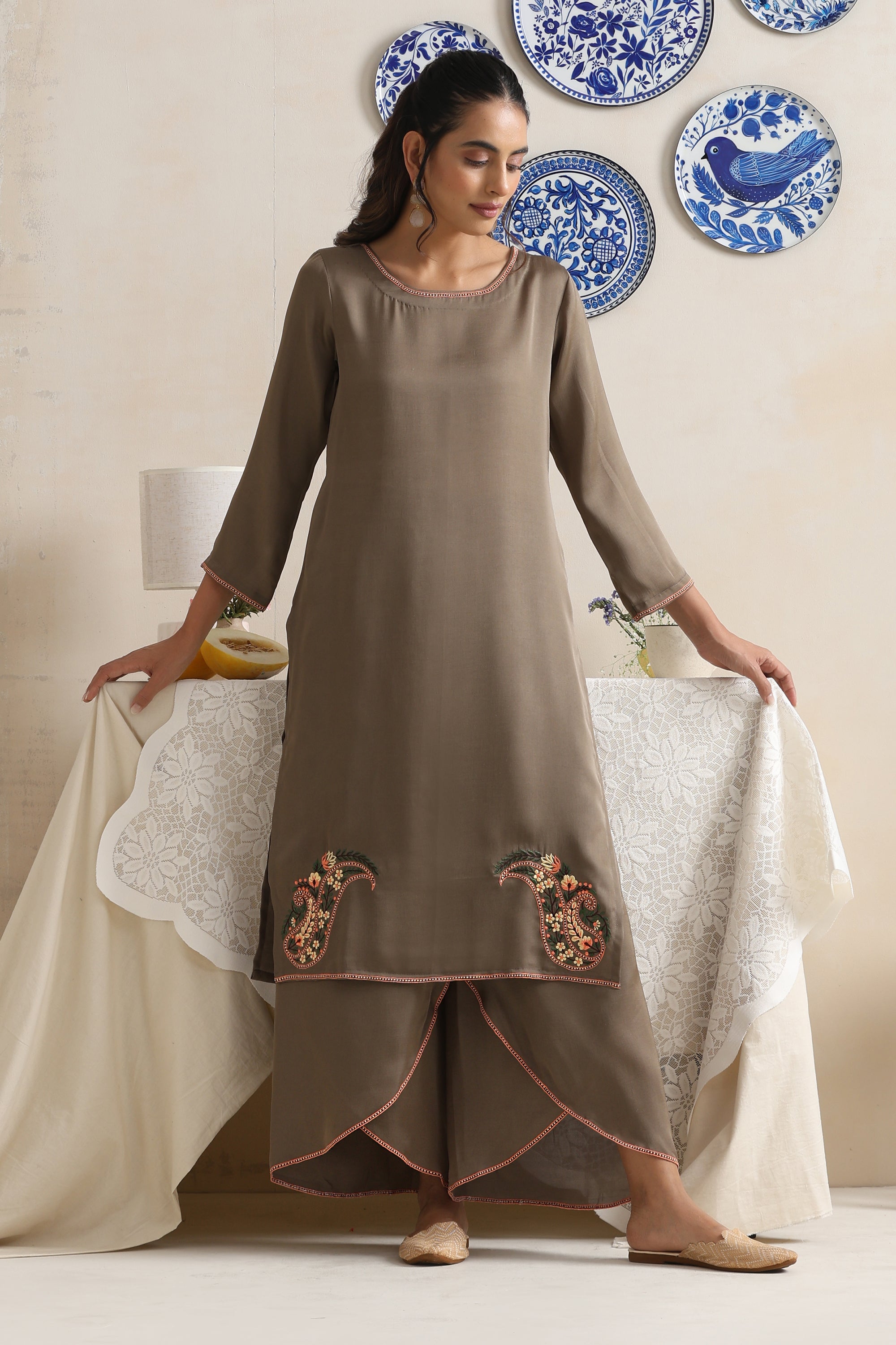 Georgia Olive Embroidered Kurta Set
