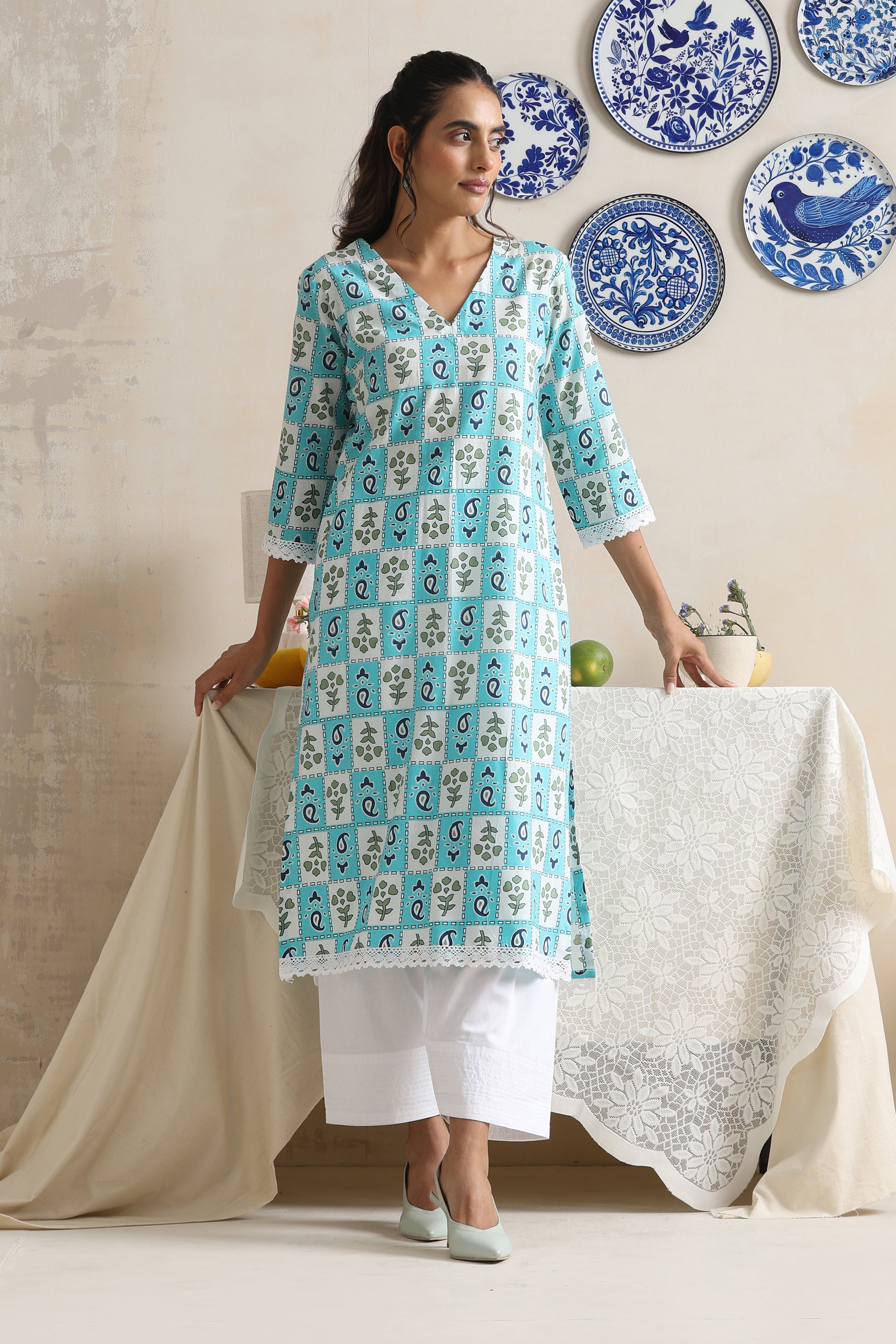 Lilly Blue Handblock Kurta Set