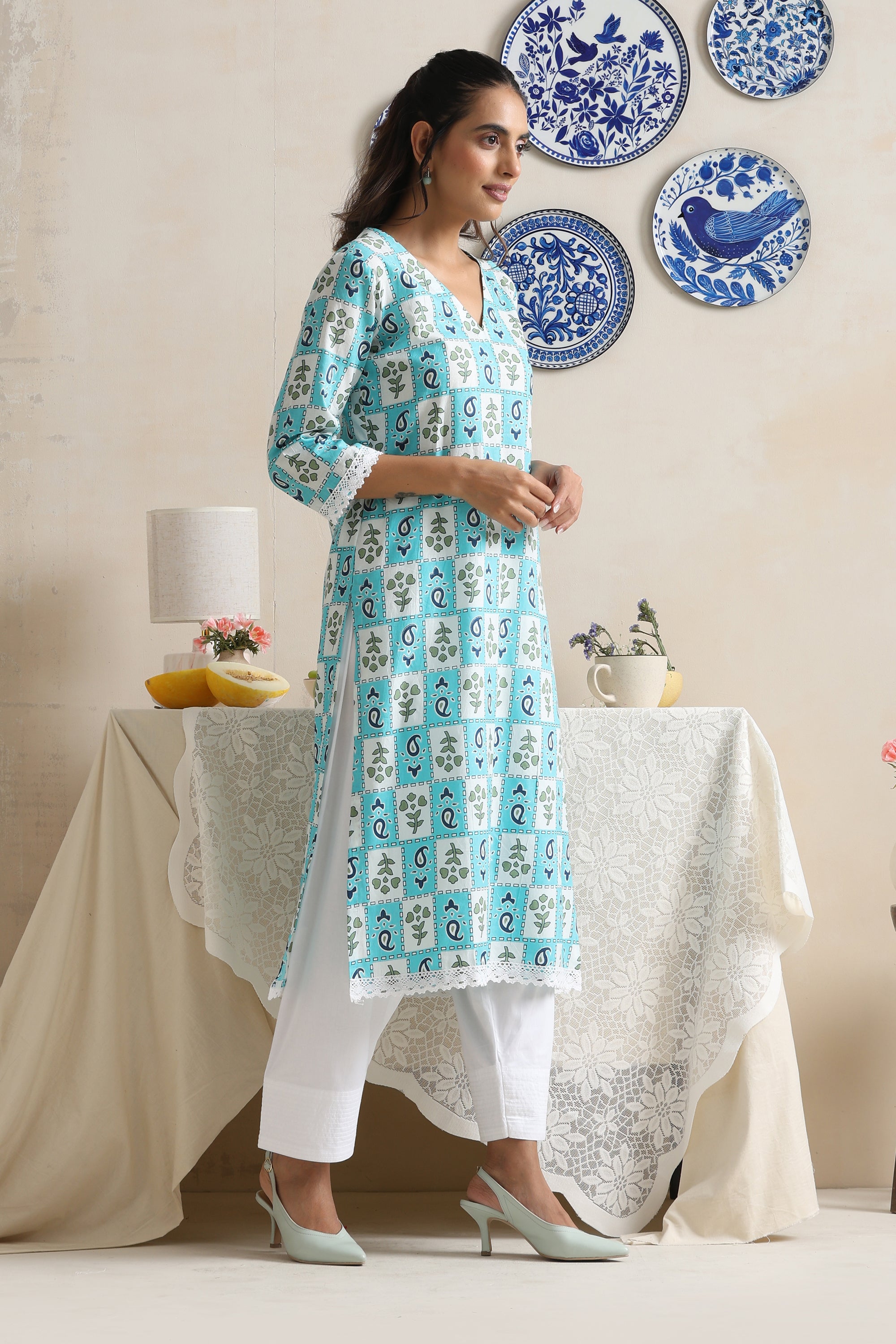 Lilly Blue Handblock Kurta Set