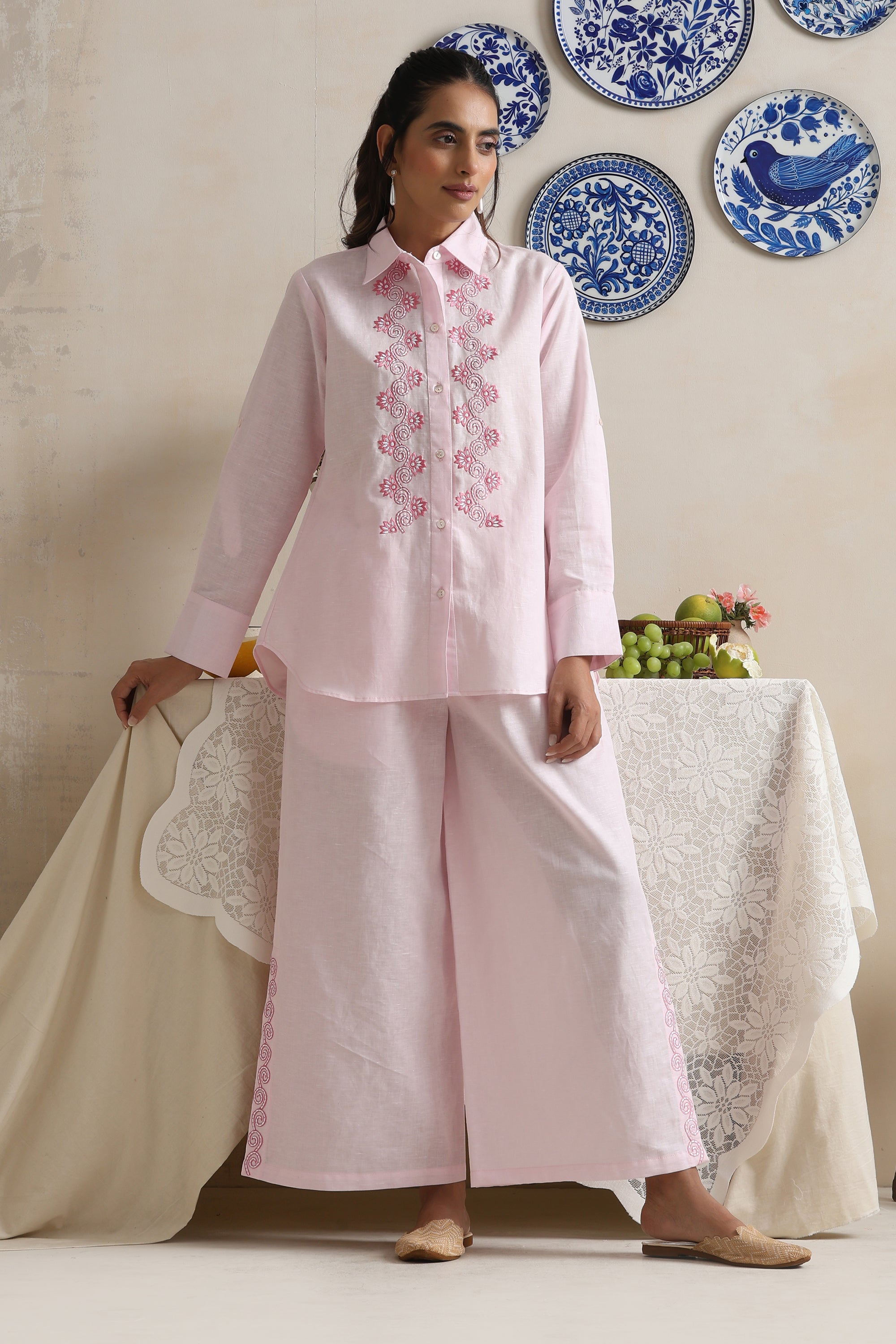 Ivory Pink Embroidered Co-ord Set