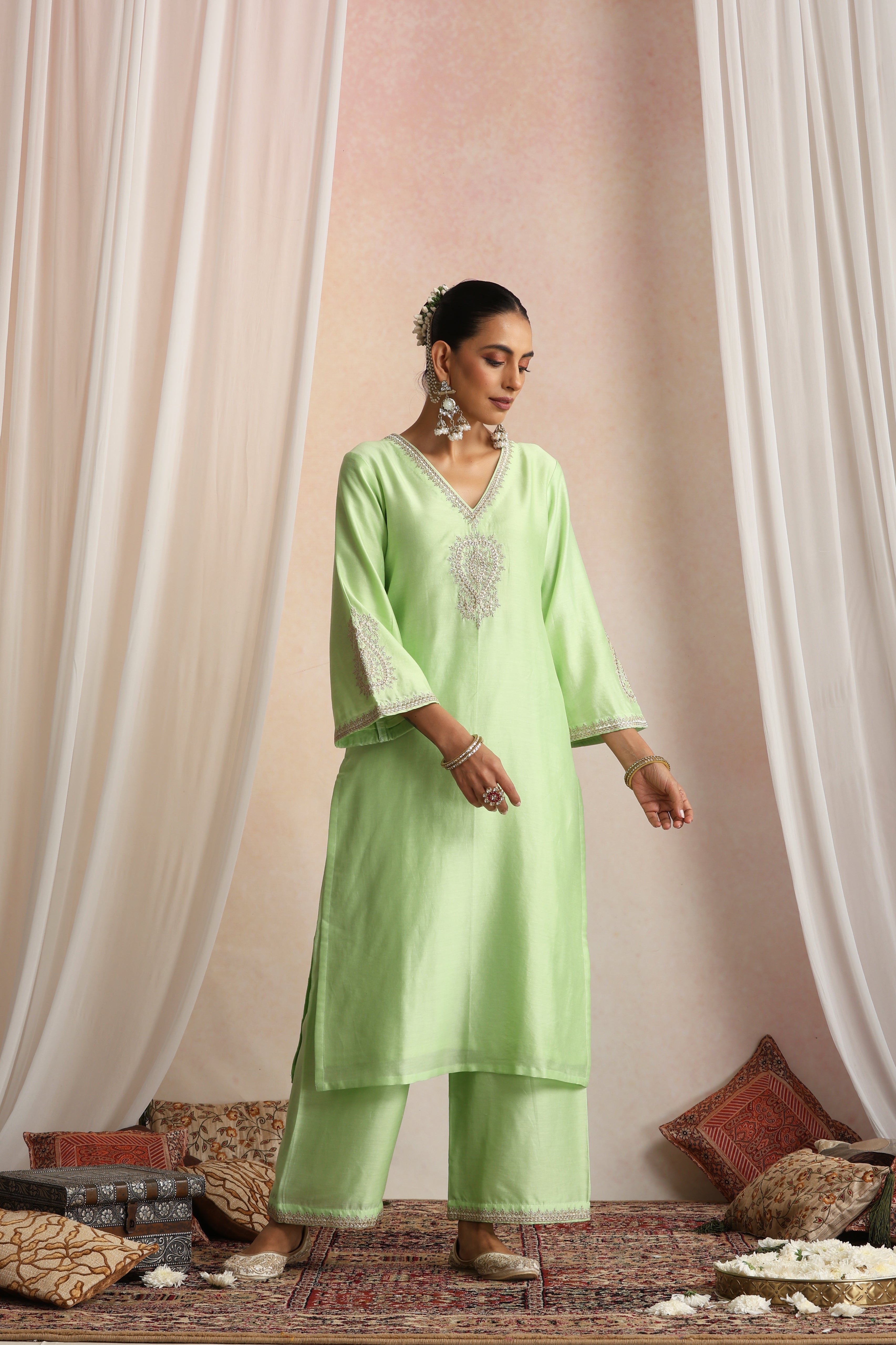 Kashish Pastel Green Embroidered Kurta Set with Dupatta