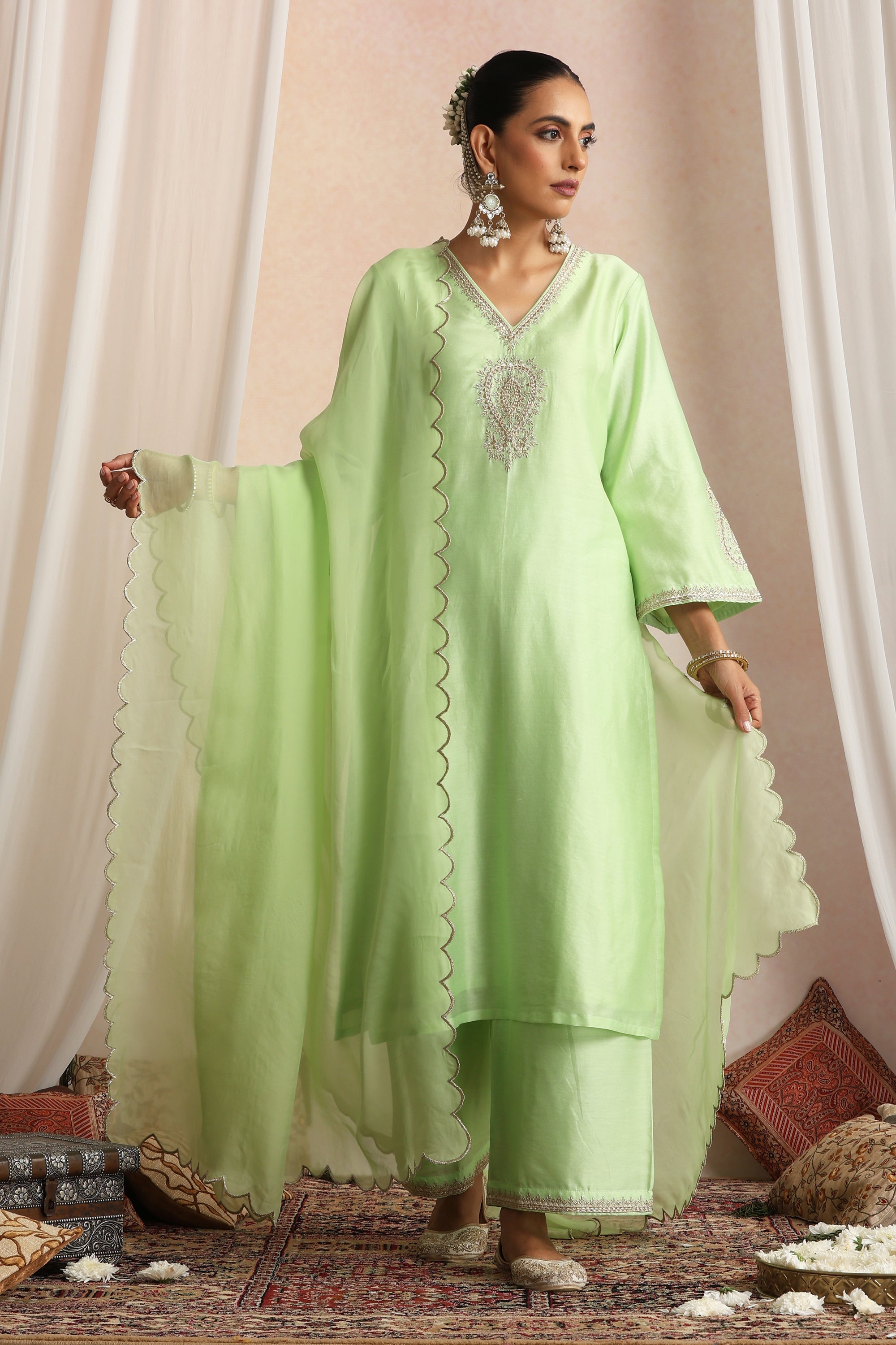 Kashish Pastel Green Embroidered Kurta Set with Dupatta