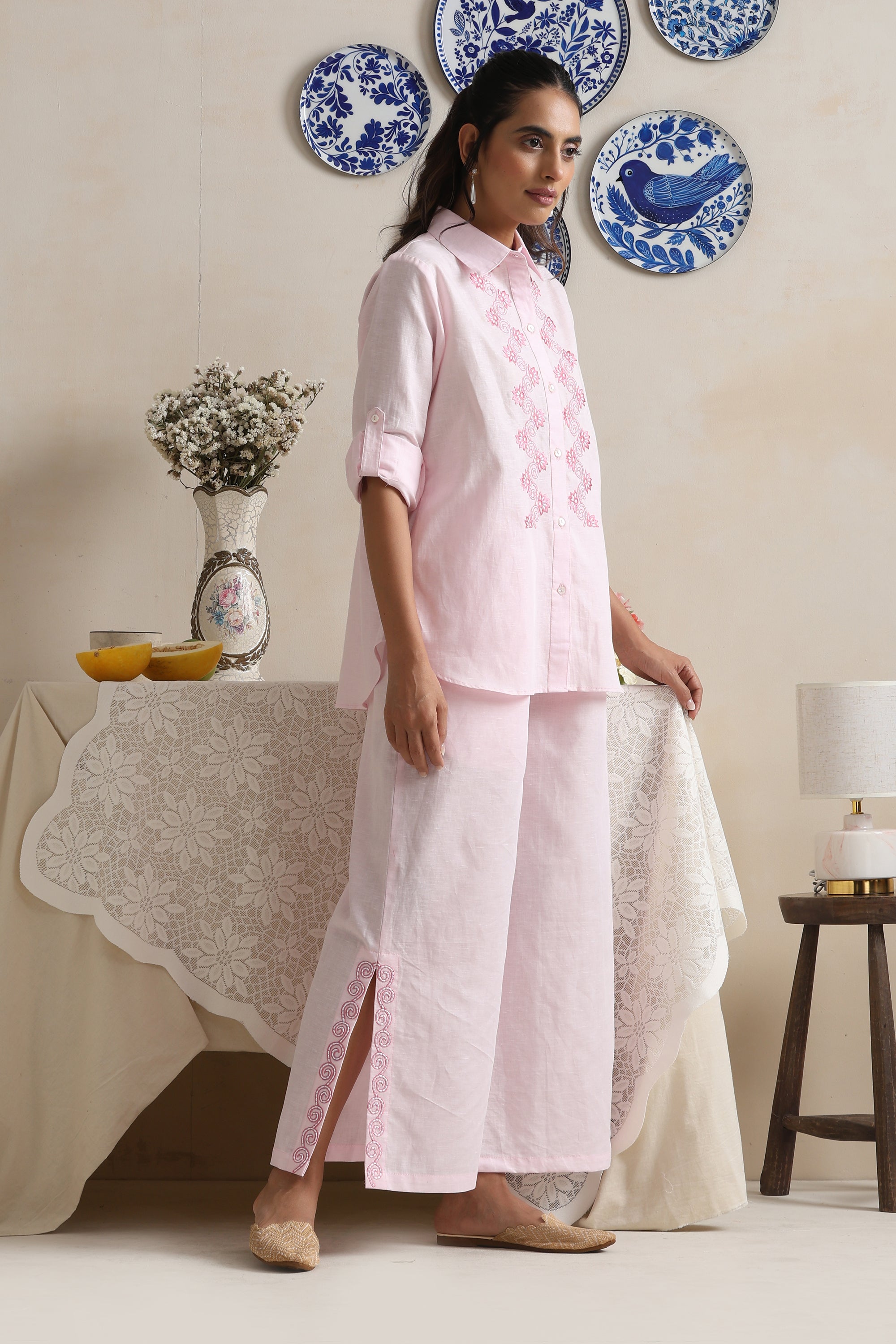 Ivory Pink Embroidered Co-ord Set