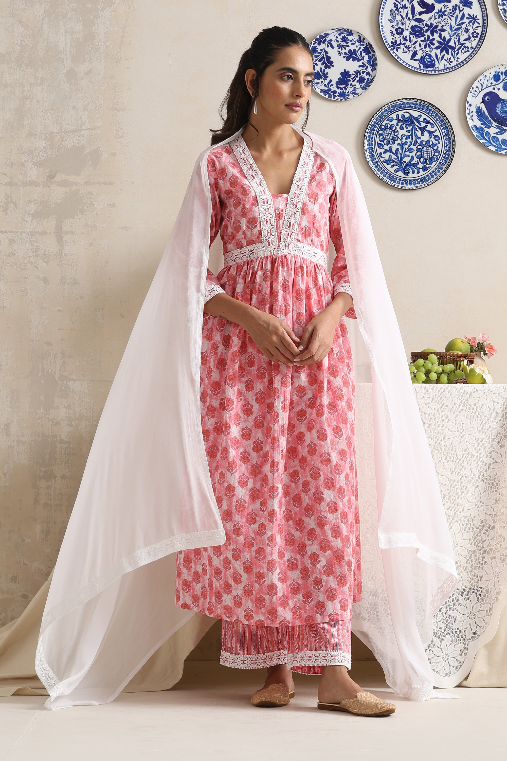 Fern Pink Anarkali Set with Dupatta