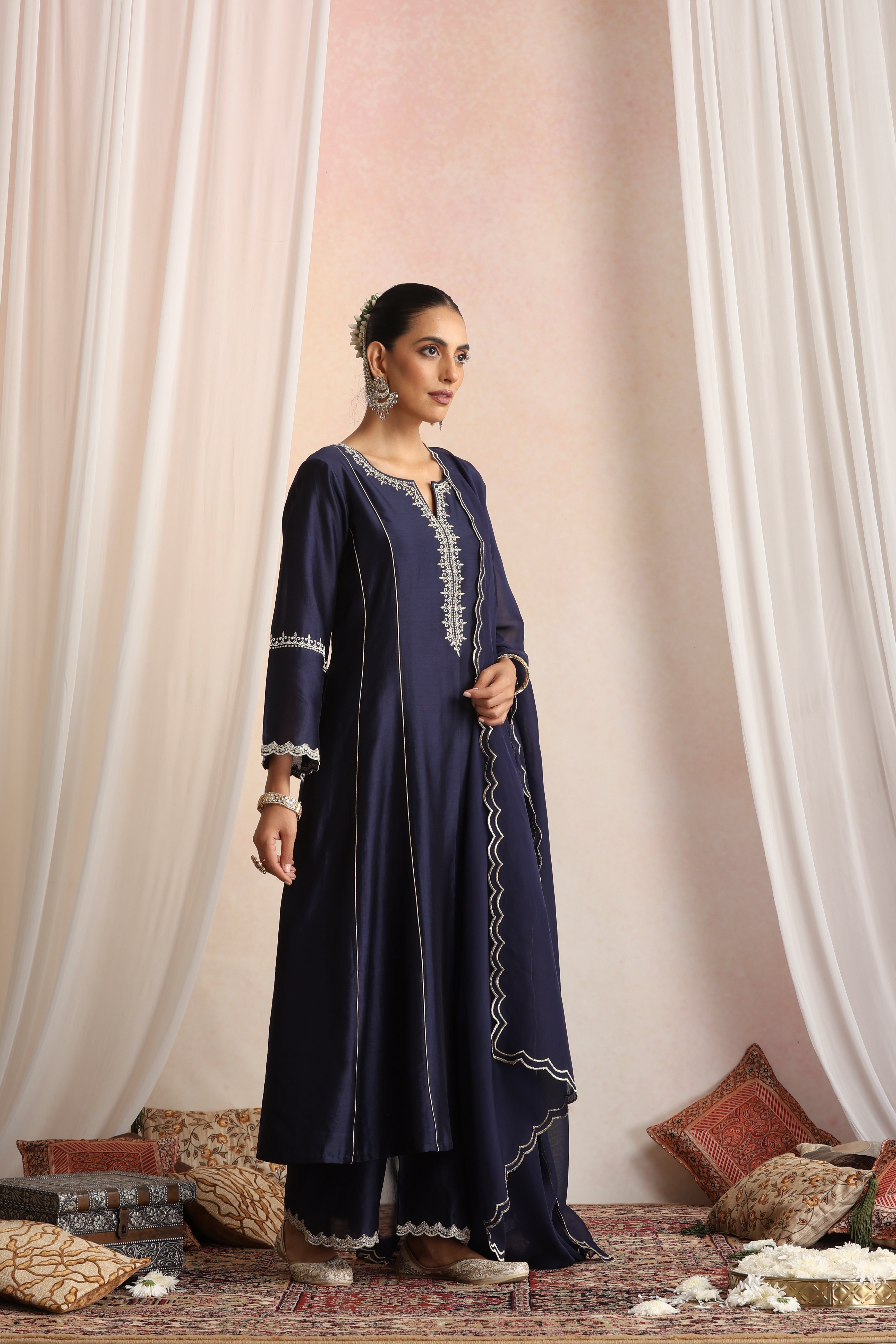Sabiha Navy Blue Embroidered Kurta Set with Dupatta