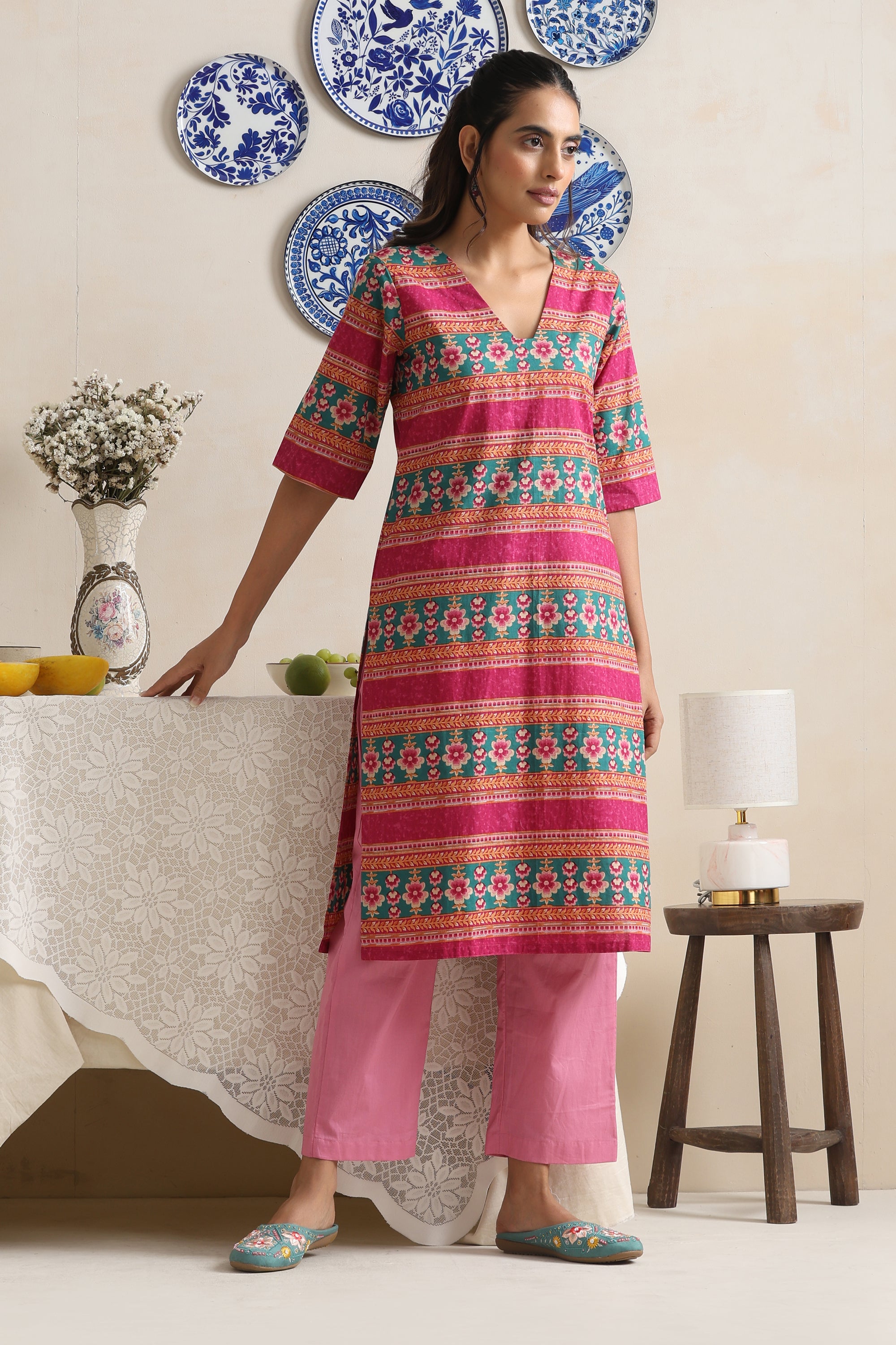 Lennon Multicolored Handblock Kurta Set