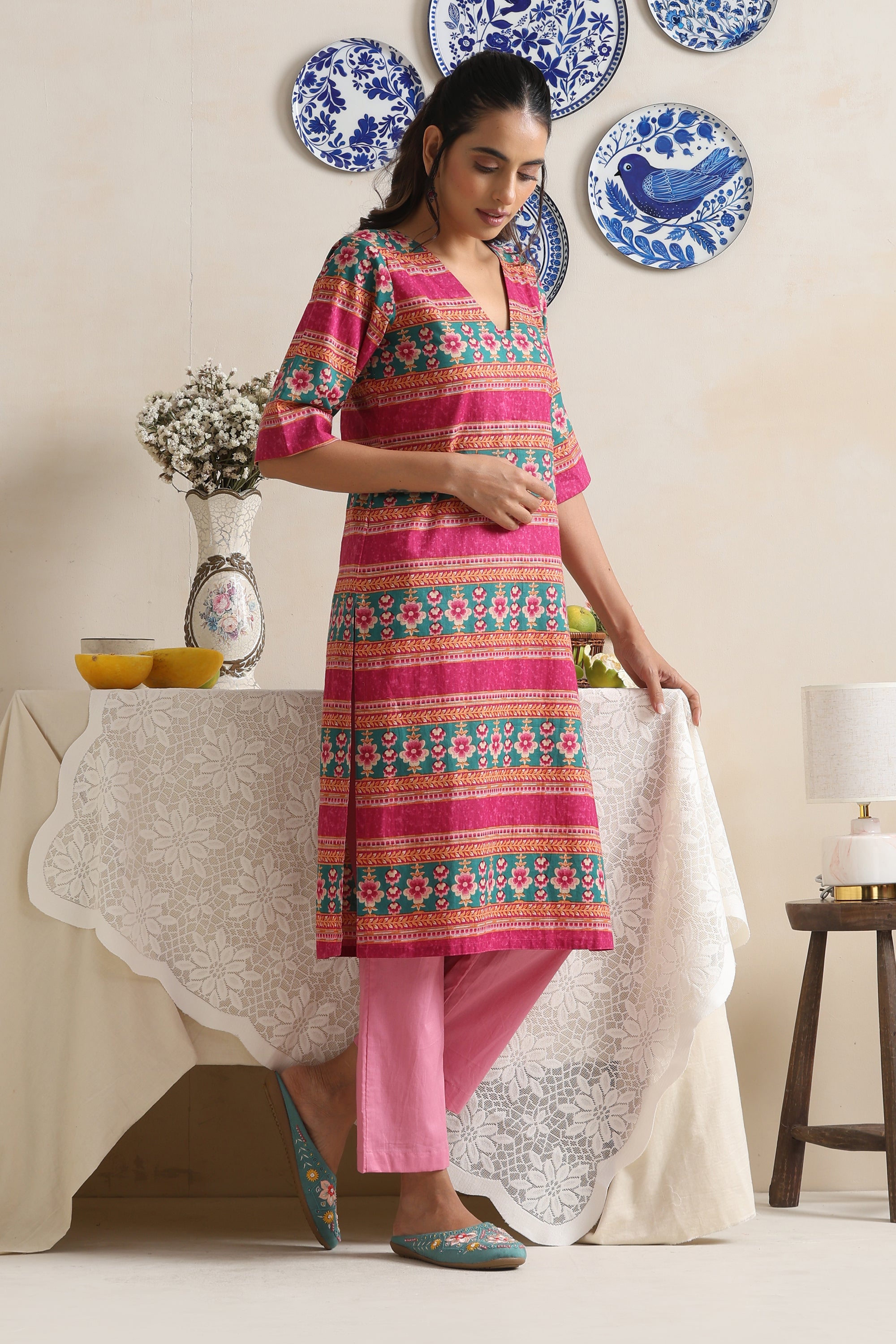 Lennon Multicolored Handblock Kurta Set