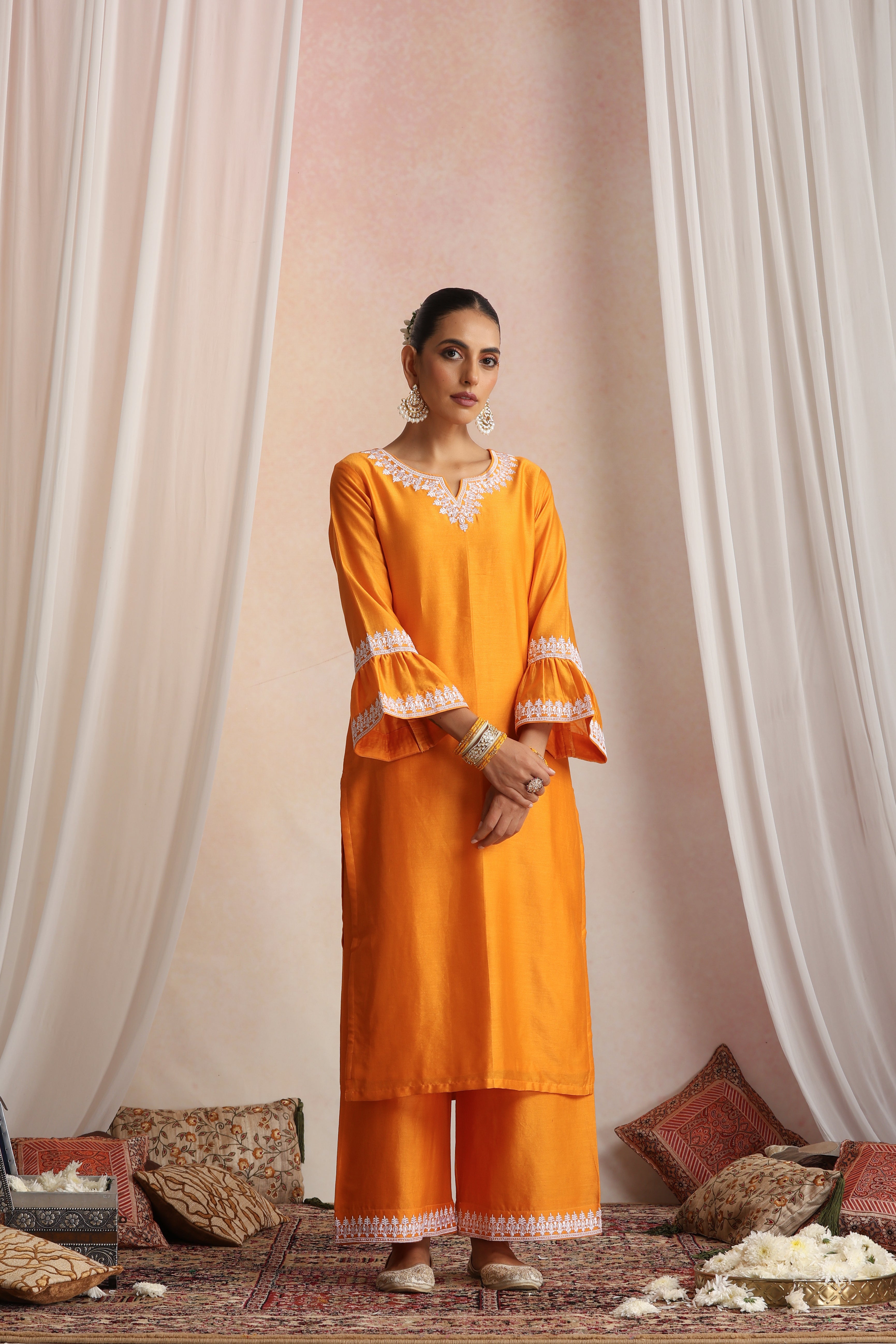Somia Orange Embroidered Kurta Set with Dupatta