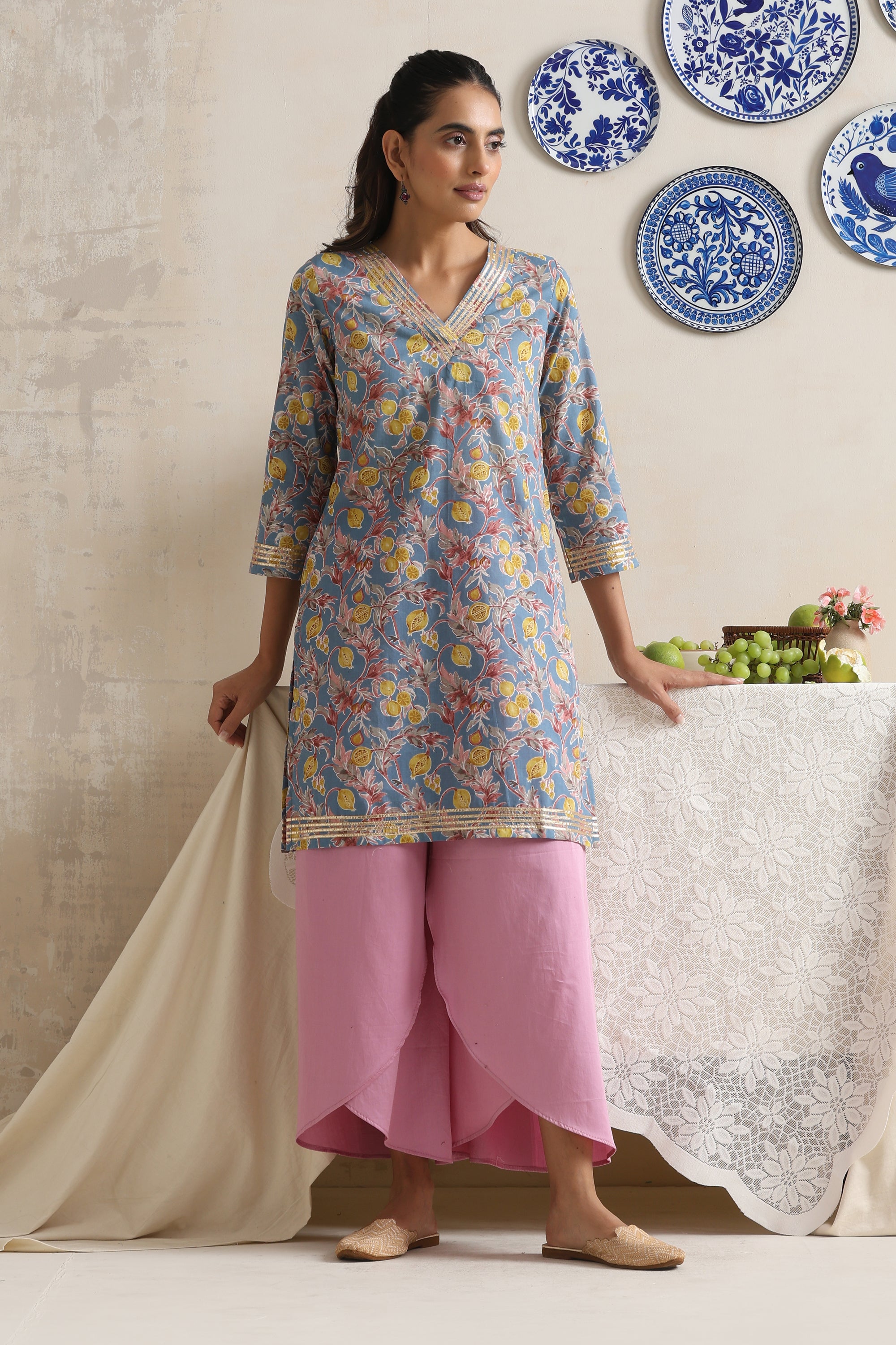 Grace Multicolored Floral Handblock Kurta Set