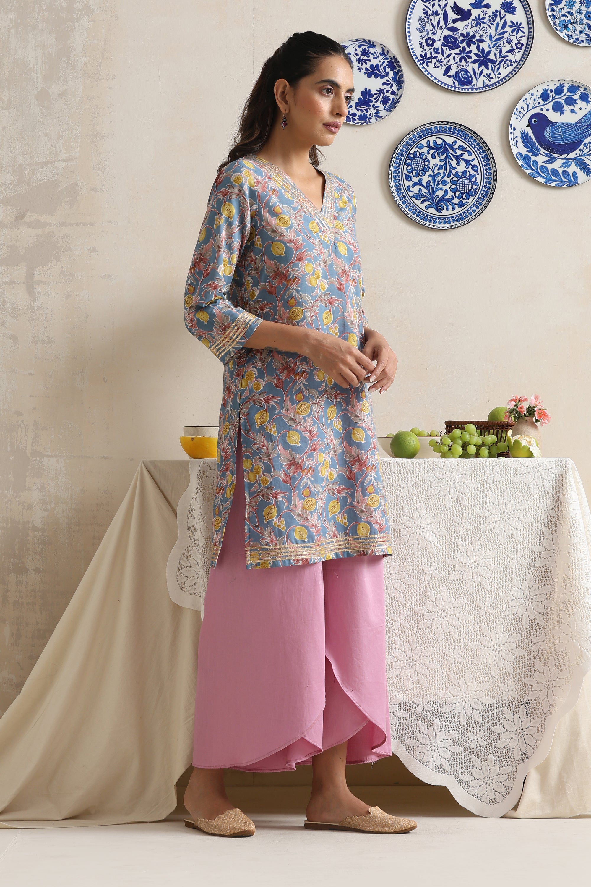 Grace Multicolored Floral Handblock Kurta Set