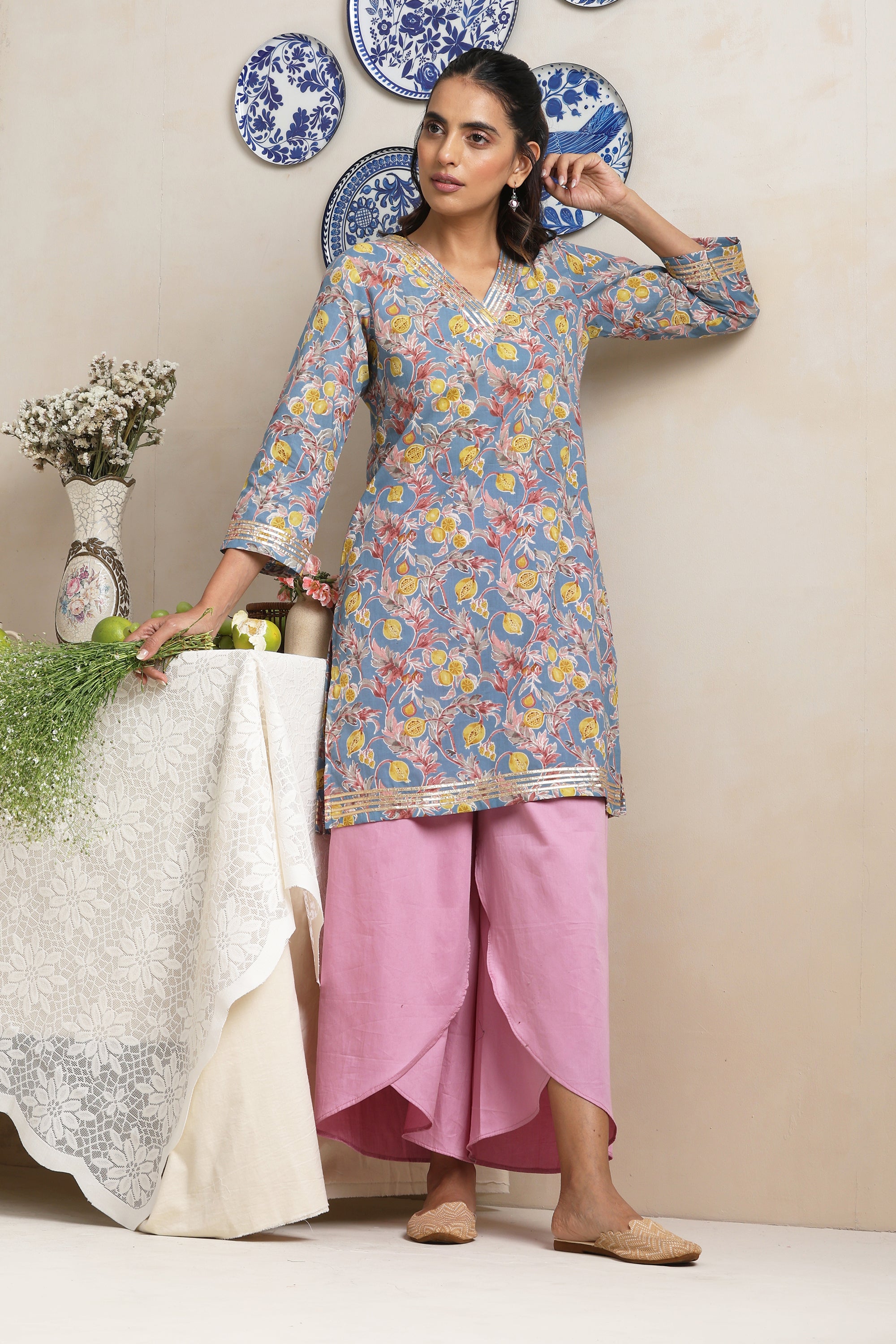 Grace Multicolored Floral Handblock Kurta Set