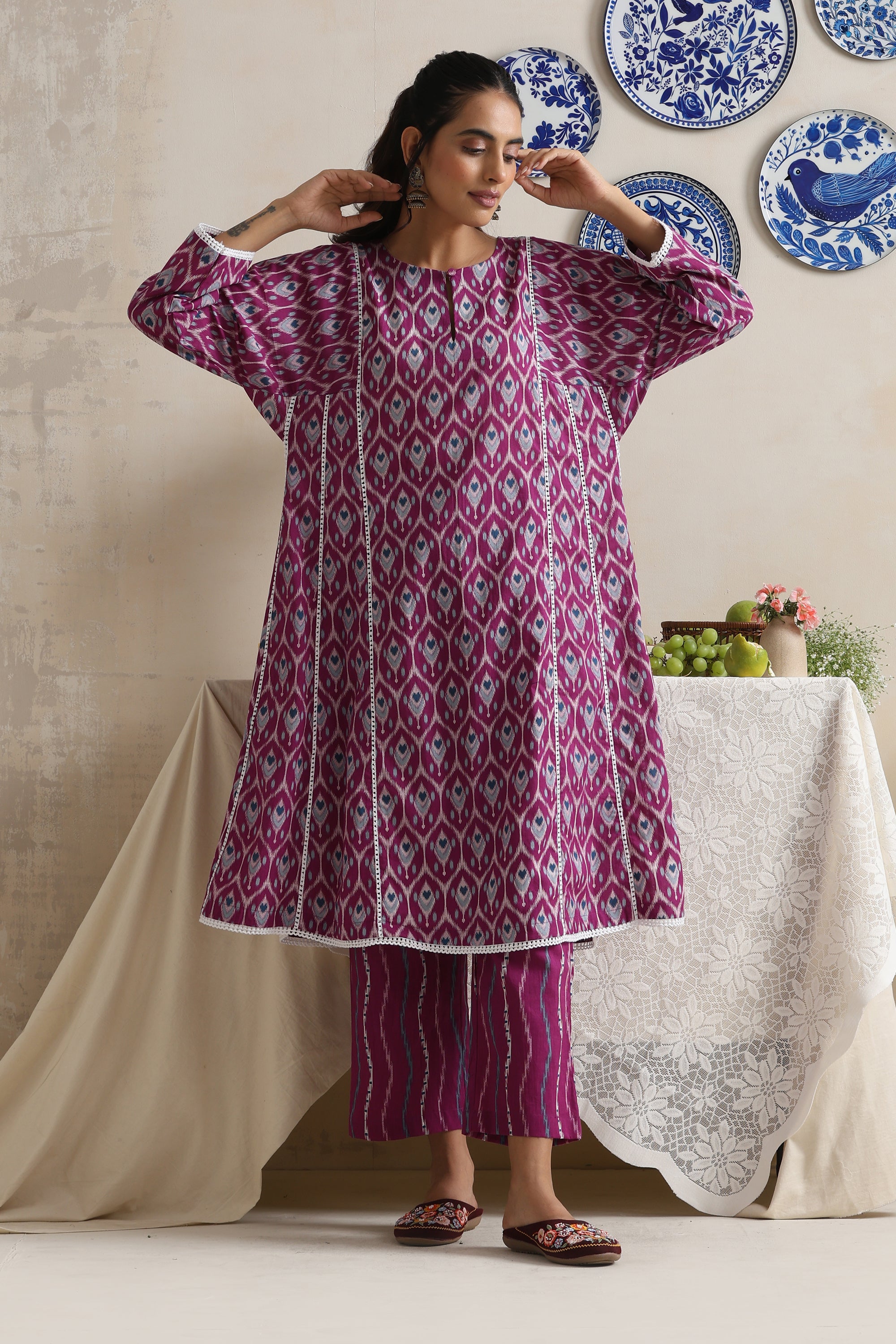 Aubrey Purple Ikkat Kurta Set