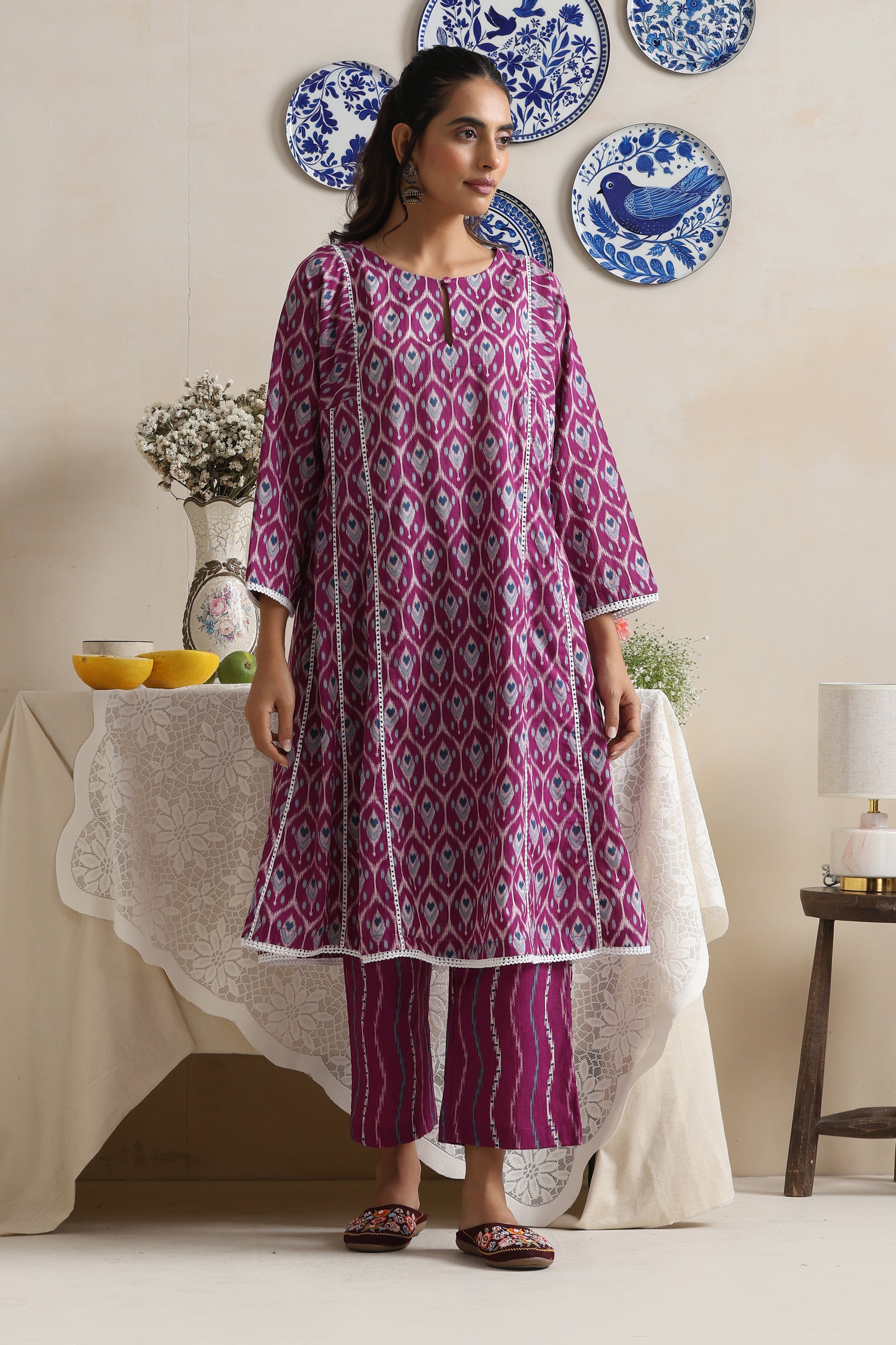 Aubrey Purple Ikkat Kurta Set
