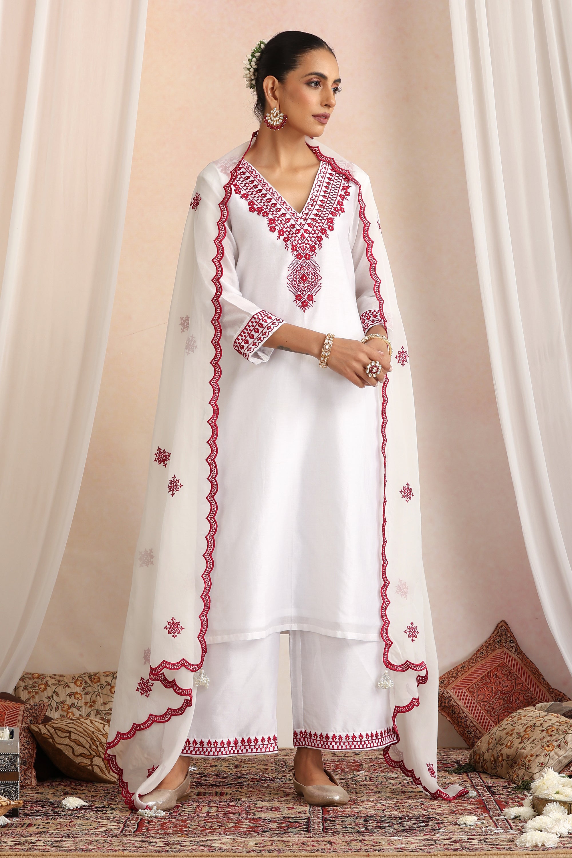 Sheetal White Embroidered Kurta Set with Dupatta