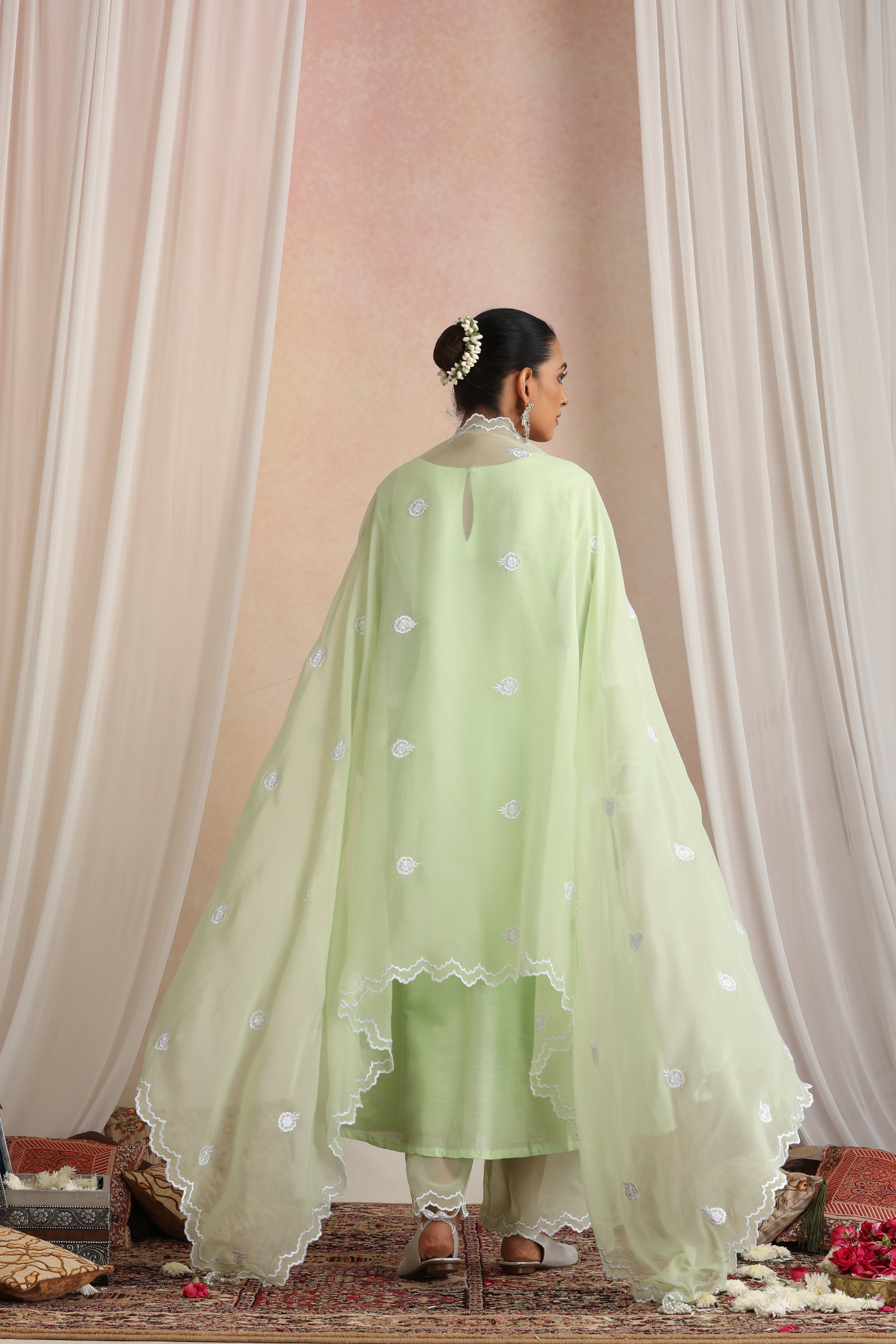 Devika Pastel Green Embroidered Kurta Set with Dupatta