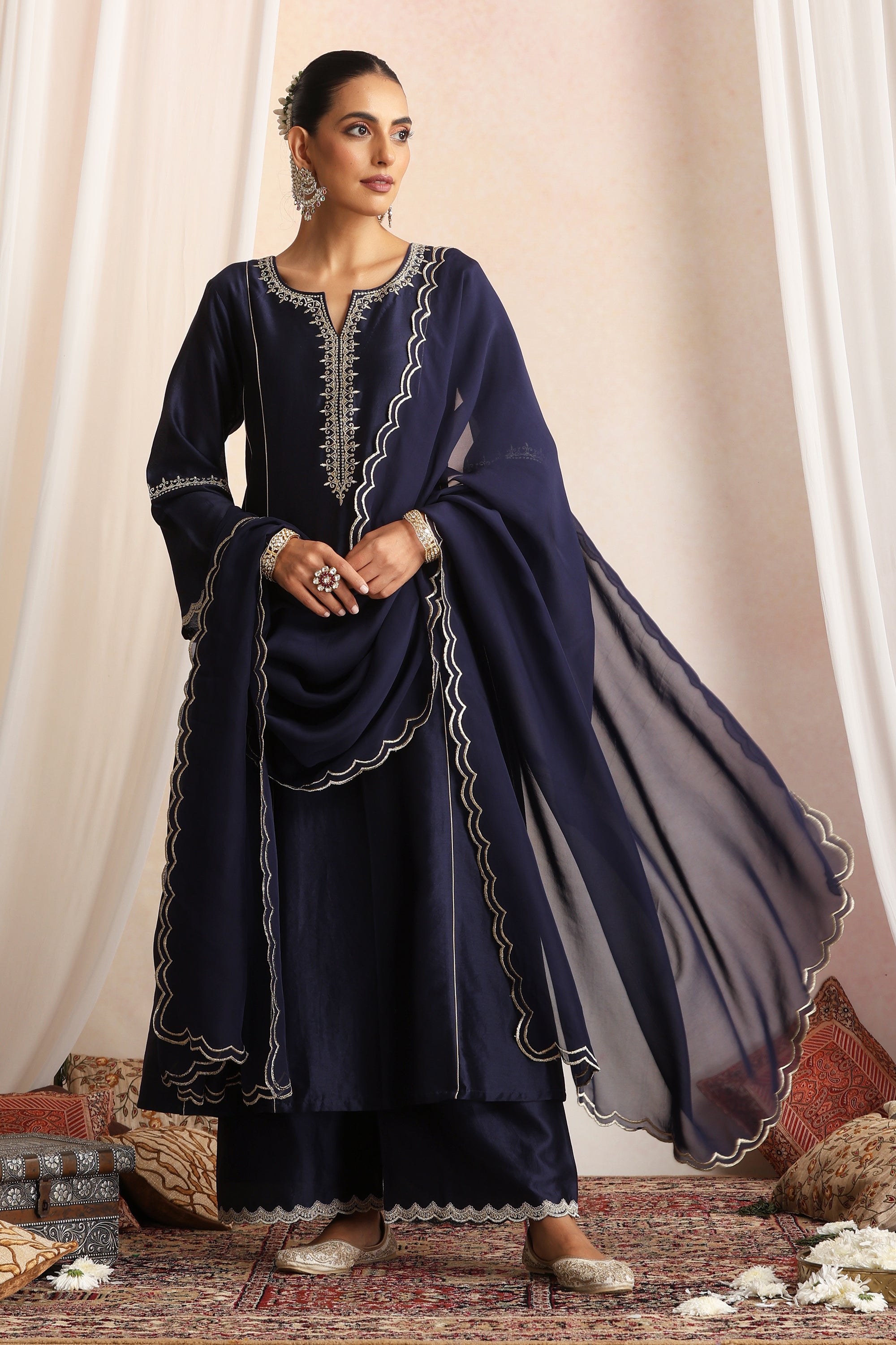 Sabiha Navy Blue Embroidered Kurta Set with Dupatta