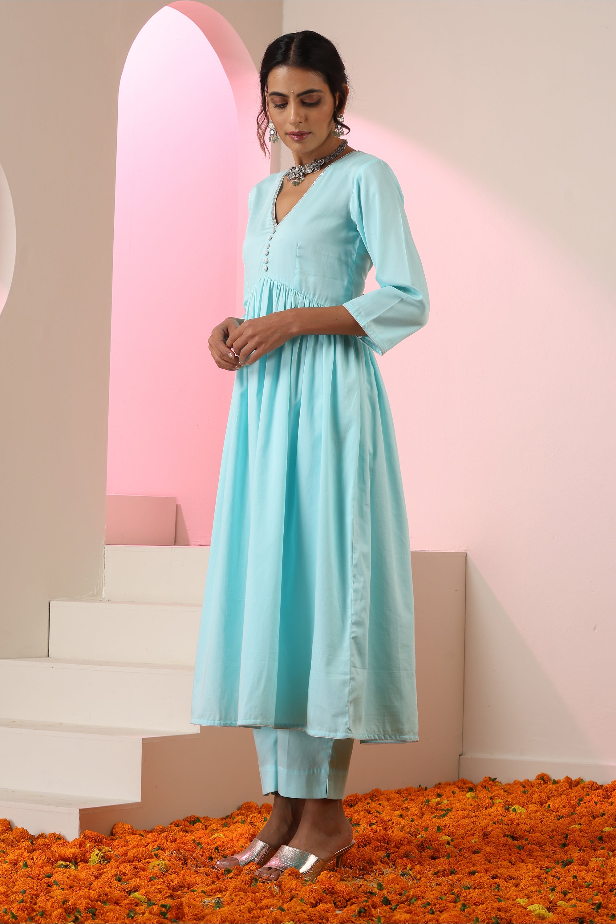 Aafreen Ice Blue Anarkali Set