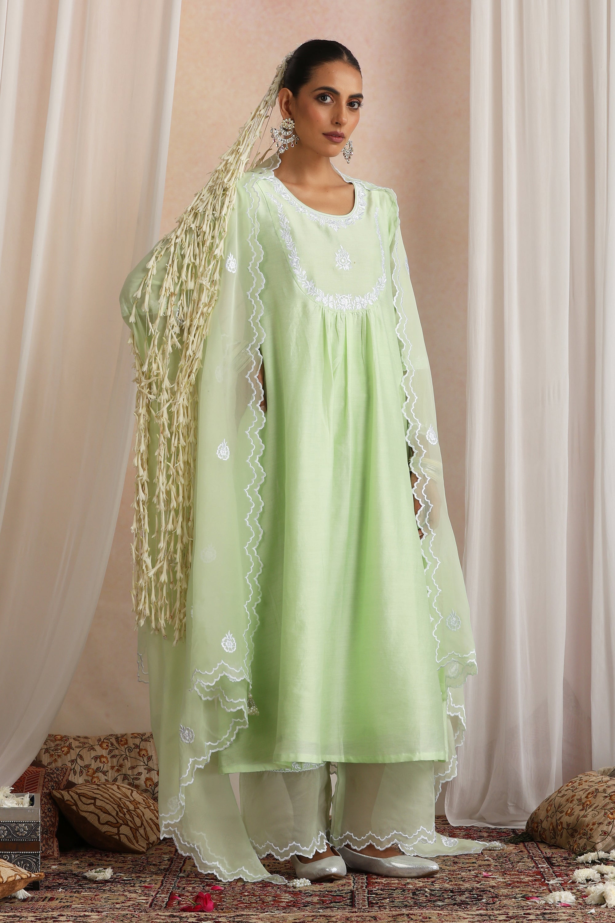 Devika Pastel Green Embroidered Kurta Set with Dupatta